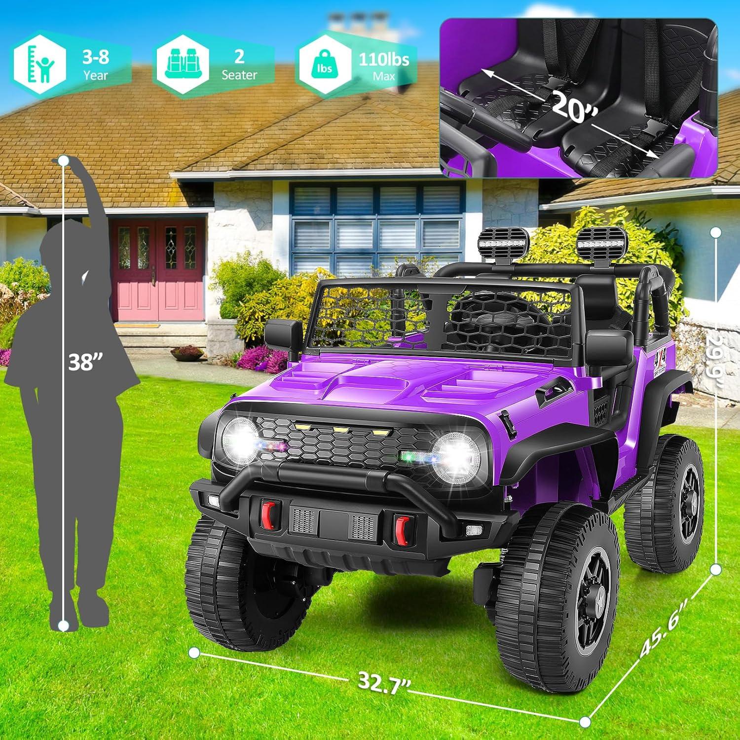 24V Purple Two-Seater Kids Electric Jeep with Bluetooth