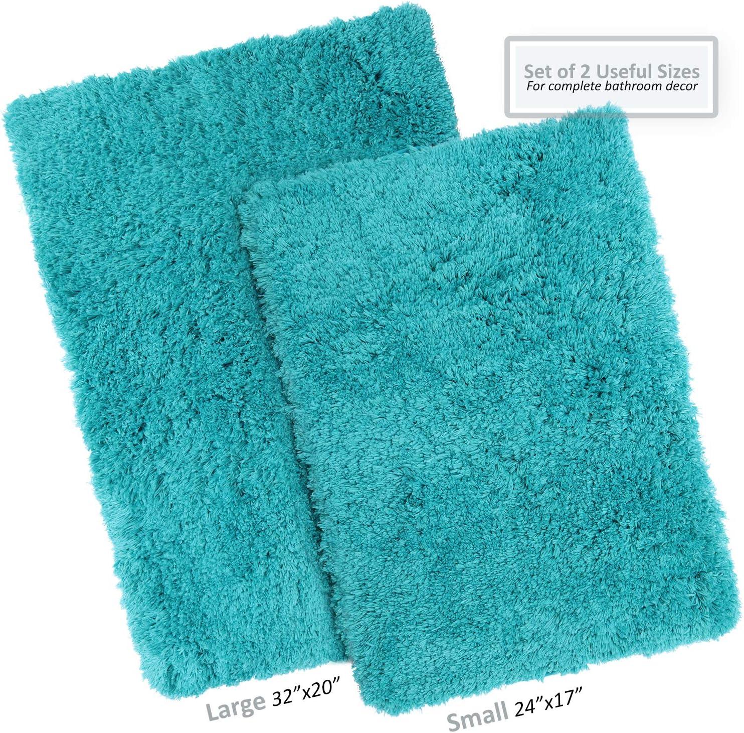 Clara Clark Set of 3 Absorbent Bath Mat Non-Slip Backing Rubber Bathroom Rugs, 17x24 & 20x32, Teal