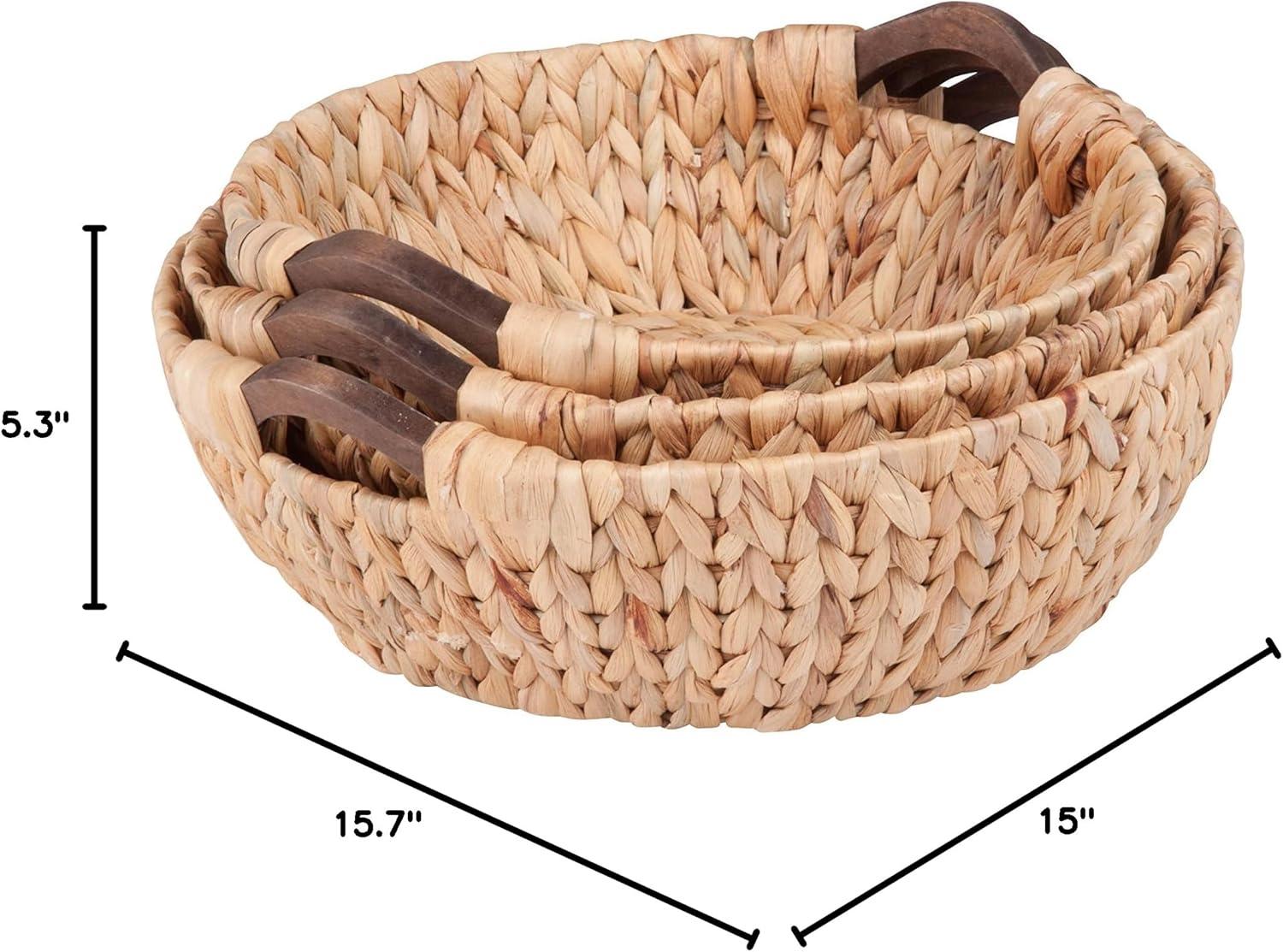 Honey-Can-Do Water Hyacinth Wicker Round Nested Storage Basket 3-Piece Set with Wood Handles, Natural