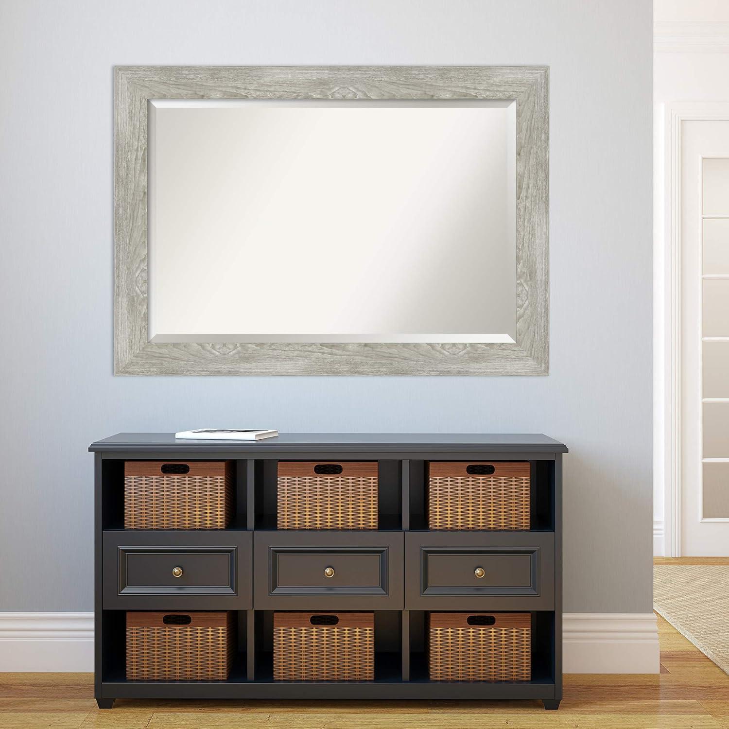 Amanti Art Beveled Bathroom Wall Mirror - Dove Greywash Frame Outer Size: 42 x 30 in