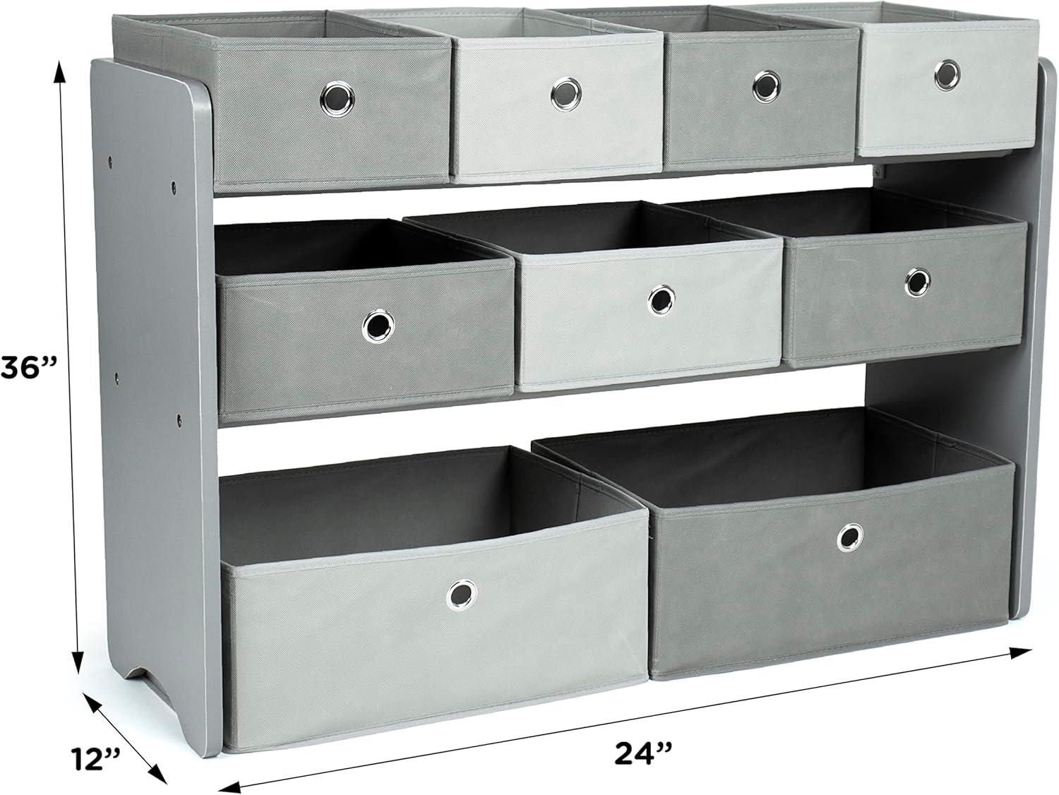 Gray 3-Tier Kids' Toy Organizer with 9 Fabric Bins