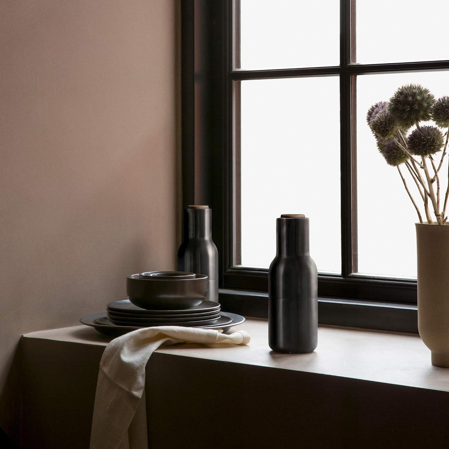 Carbon and Ash Bottle Salt and Pepper Grinder Set with Beech Lid