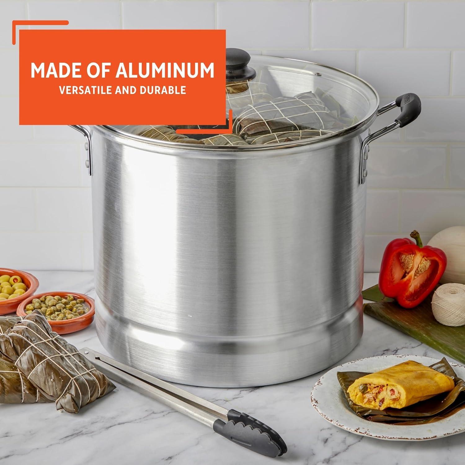 IMUSA 16qt Aluminum Steamer with Glass Lid & Cool Touch Handles