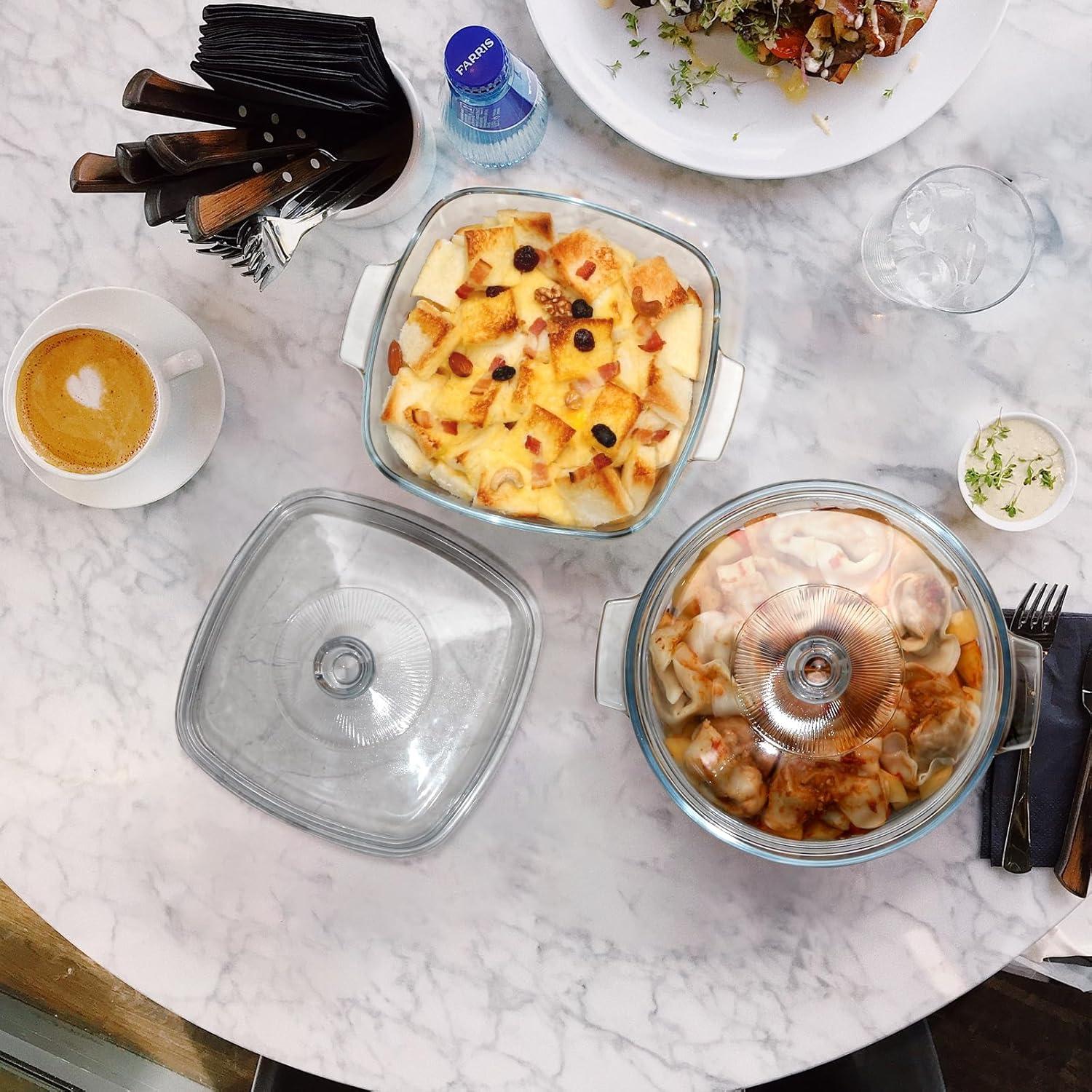 NUTRIUPS 0.8L Glass Casserole Dish with Lid Oven Safe Square Casserole Dish 5.9in Glass Microwave Bowl With Lid Microwavable Cookware (25oz-Mini)