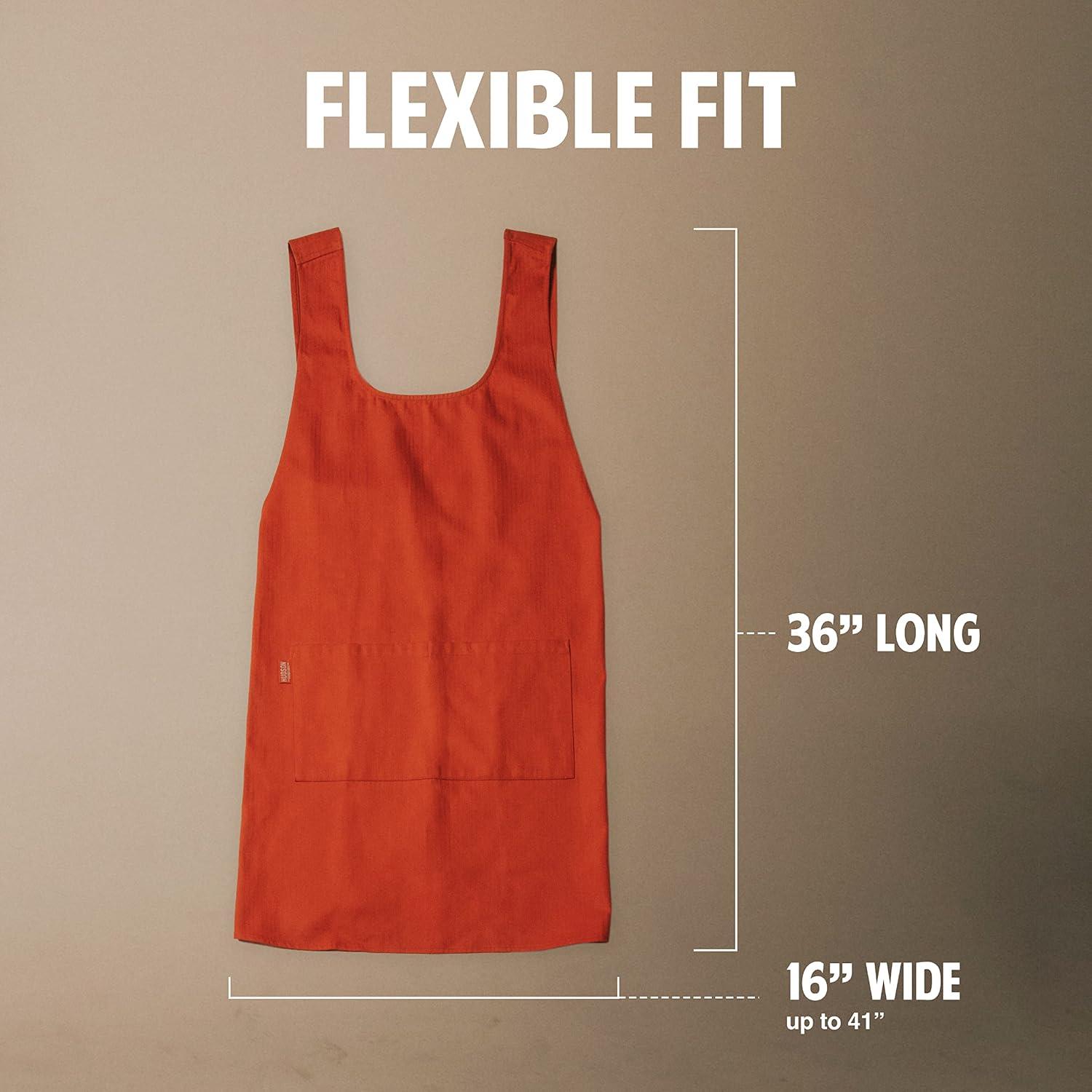 Hudson Durable Goods Cotton Cross Back Apron for Women - Seamless Crossover Style Smock Apron for Cooking, Crafting, Gardening, and More - 36” Full Length Pinafore Work Apron with Pockets (Terracotta)