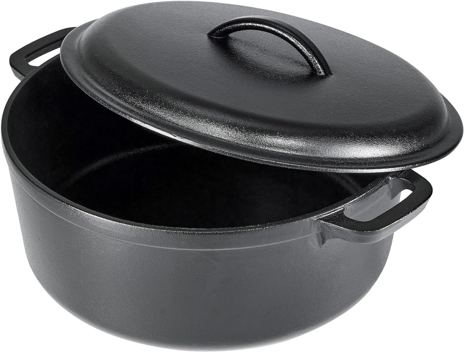 Black 7-Quart Cast Iron Round Dutch Oven with Lid