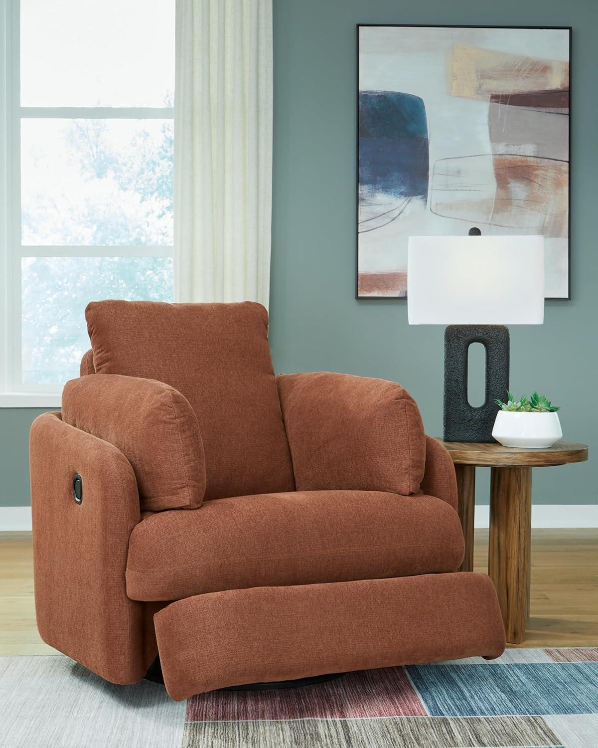 Spice Brown Swivel Recliner Armchair with Hidden Storage