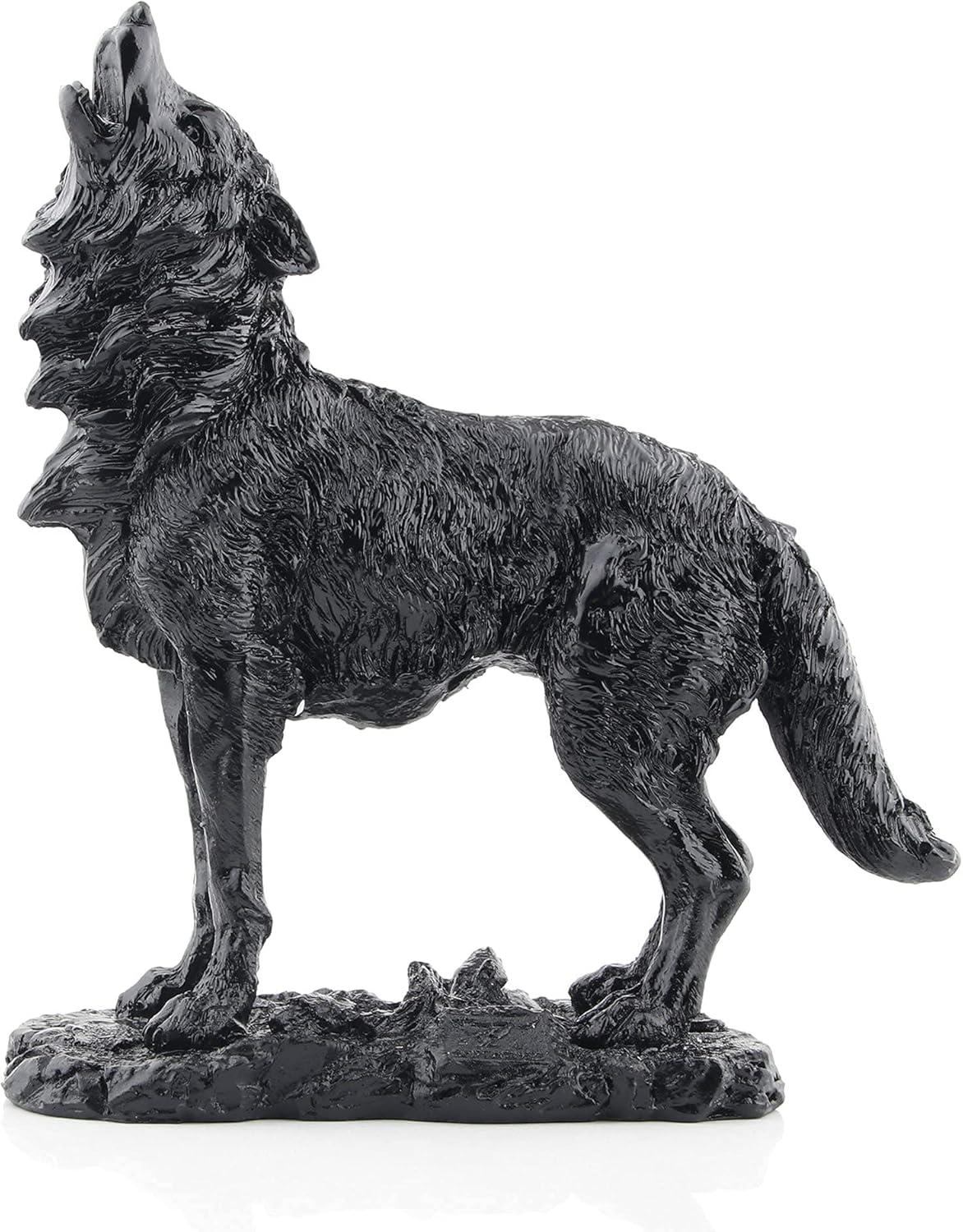 EIMELI Howling Black Wolf Sculpture And Decorative Figurine For Indoor Home Decorative Ornaments