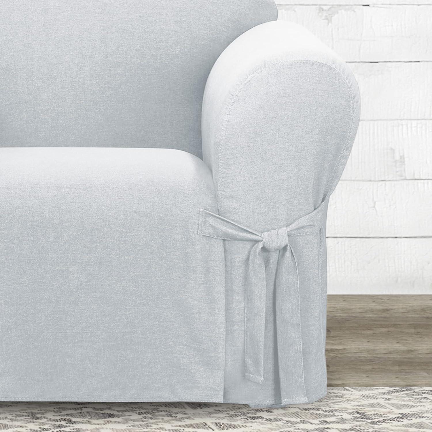 Farmhouse Basketweave Chair Slipcover Gray - Sure Fit: Adjustable Ties, Elastic Band, Fits 32"-43" Armchairs