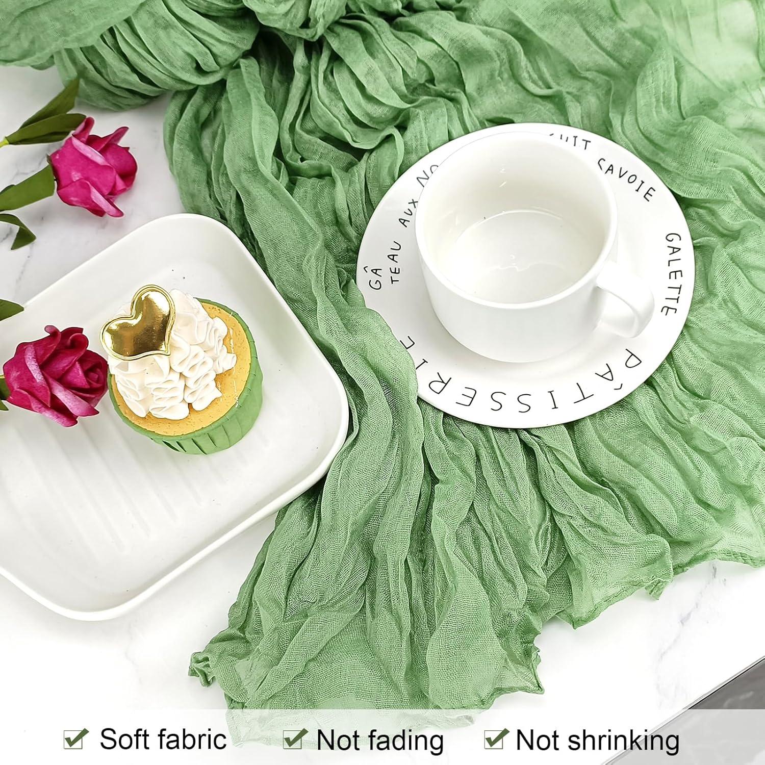 Mint Green Cheesecloth Table Runner 6 Pack 35" Boho Gauze Runner 120 inches Long Tablecloth Runner Rustic Sheer Fabric Bulk for Baby Shower Wedding Bridal Birthday Party Table Decorations