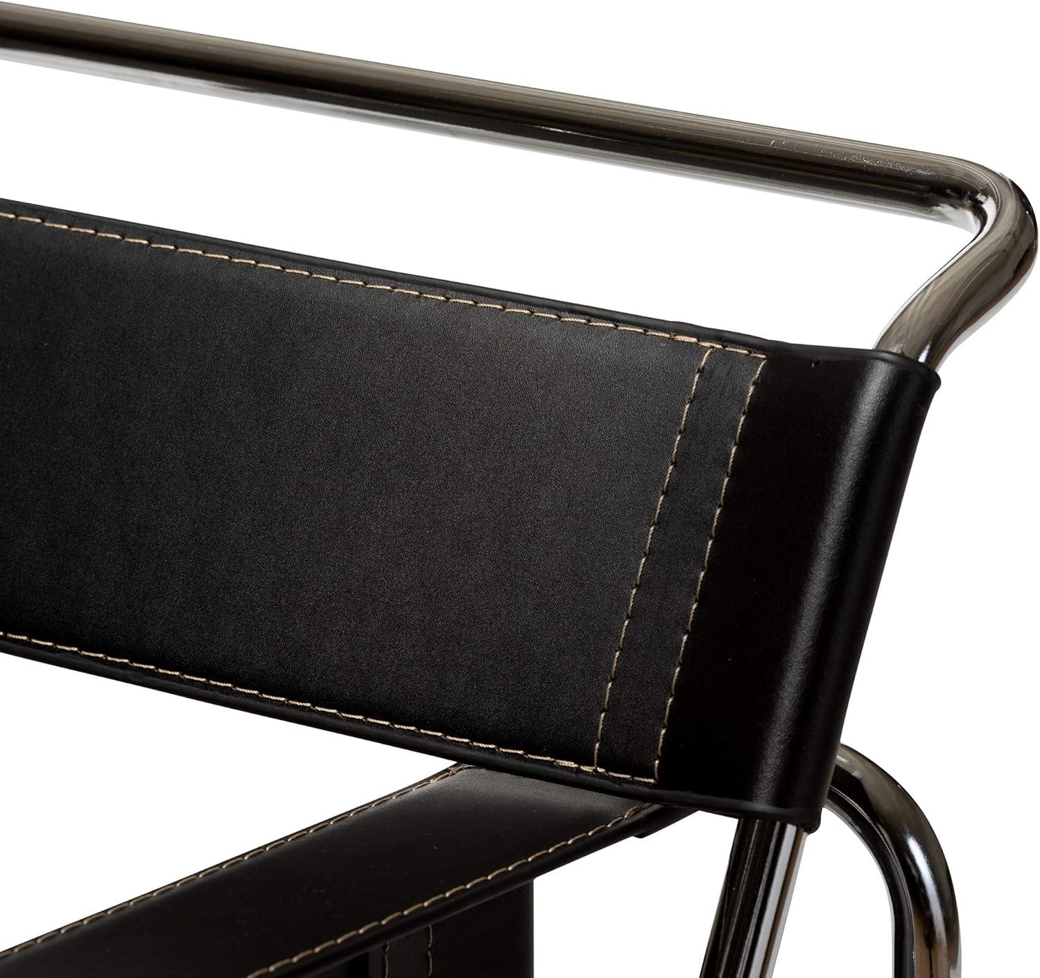 Baxton Studio Jericho Leather Mid Century Modern Accent Chair Tan: Chrome Finish, No-Mar Feet, Fully Assembled