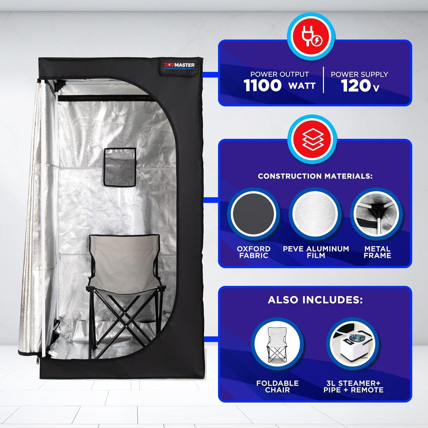 Portable Sauna Steam Tent, Full Size Home Personal Sauna Box Steam Room, Large 3 Liter 1000W Generator, Folding Chair, 9 Levels,