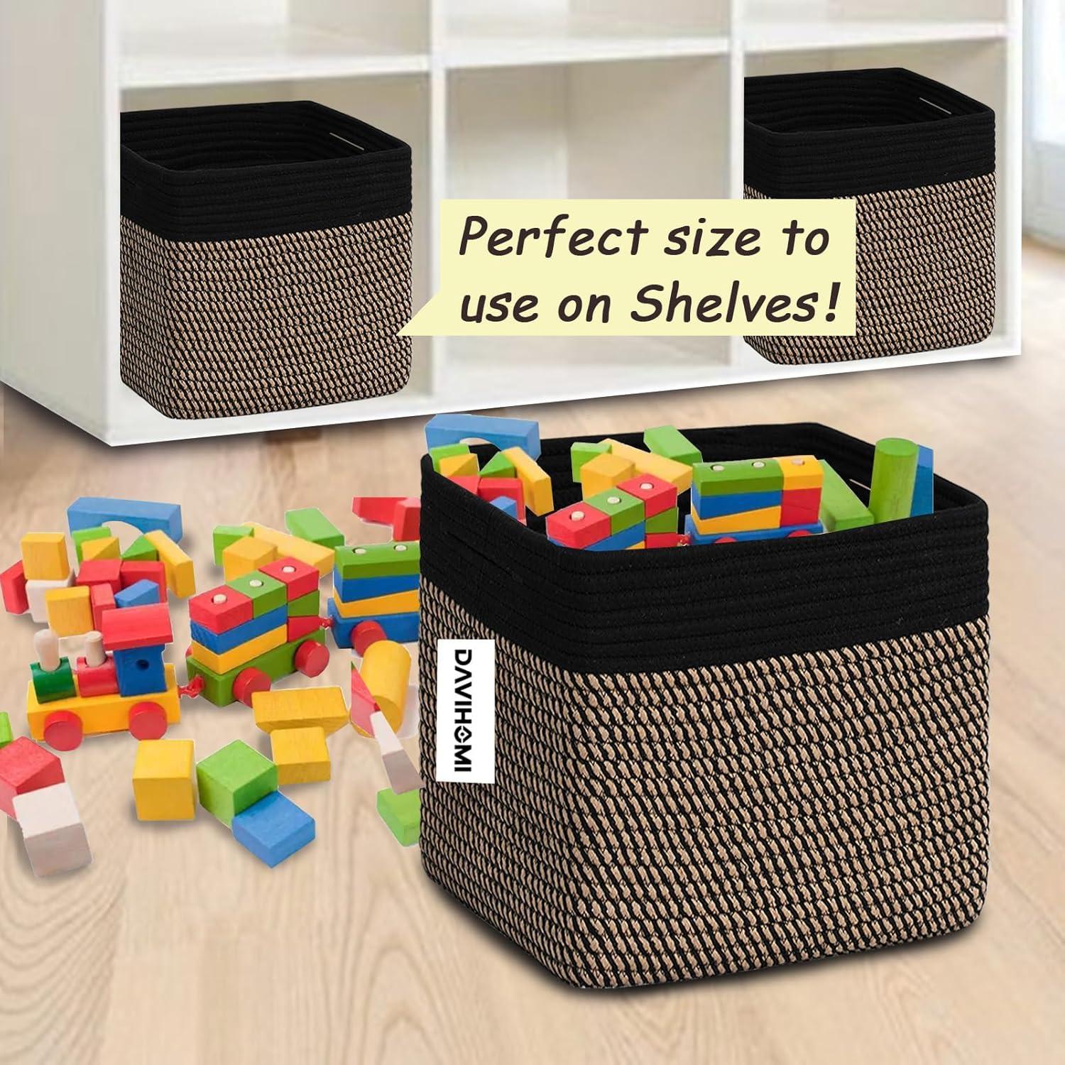 Storage Cube Baskets for Organizing-3 Pack - 11 inch Square Baskets for Cube Storage Closet Storage Bins- Woven Cube Storage Bins for Shelves- Cube Drawer-Toy Storage |White & Black