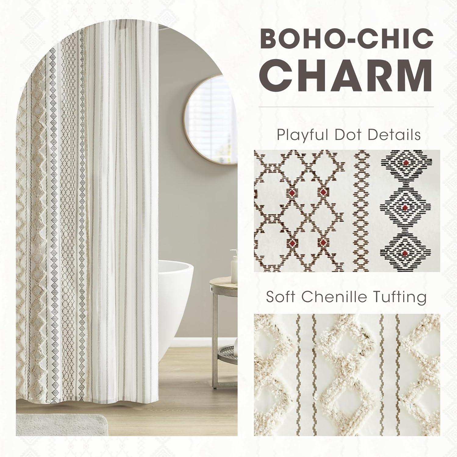 INK+IVY Imani 100% Cotton Printed Shower Curtain with Chenille