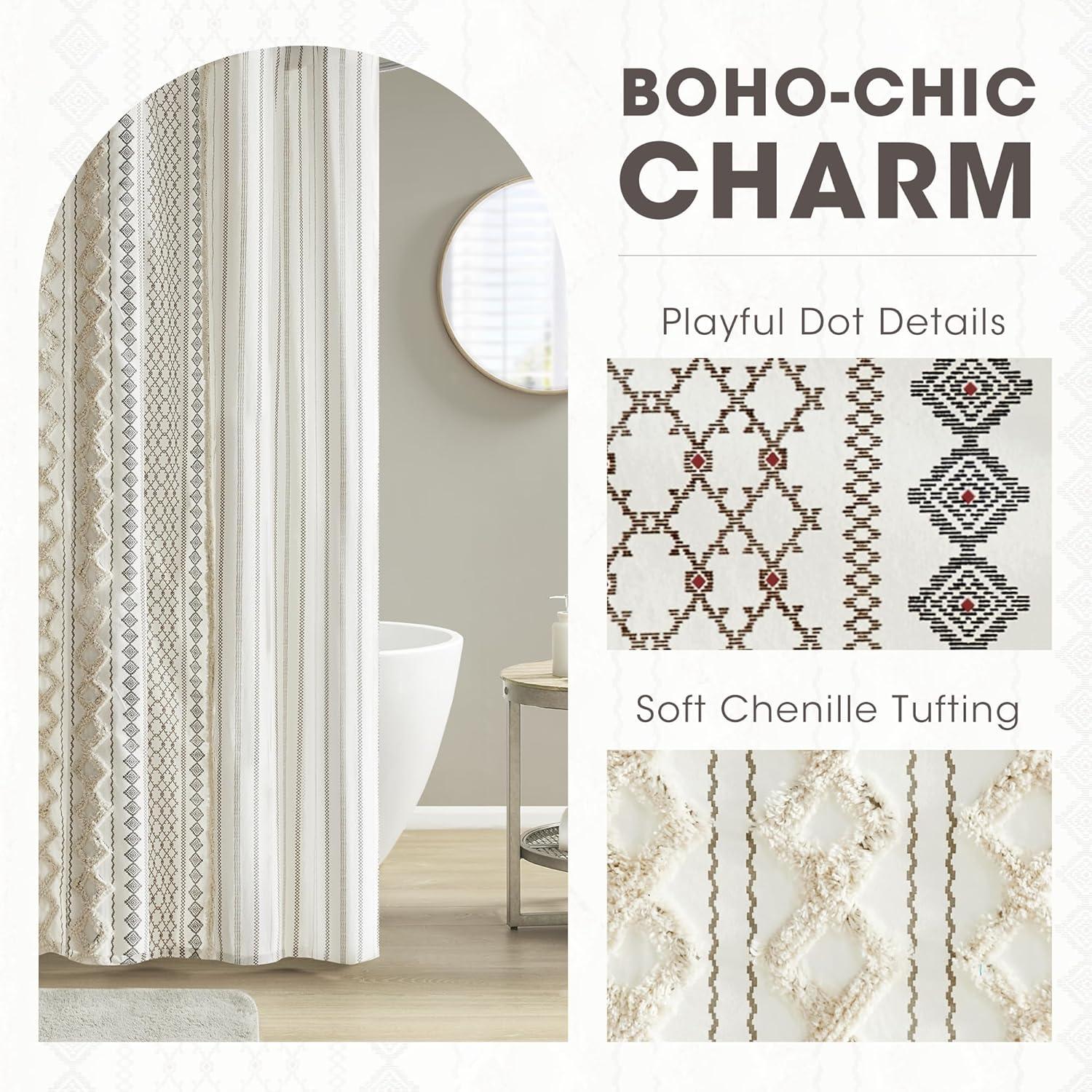 INK+IVY Imani 100% Cotton Printed Shower Curtain with Chenille