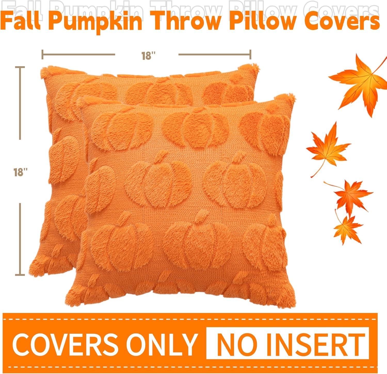 TQWQT Fall Pillow Covers 18x18 Set of 2 Fall Decorations Autumn Rust Pumpkin Throw Pillow Cases Soft Plush Faux Fur Wool Couch Cushion Case for Chair Sofa Bedroom Living Room Home Decor