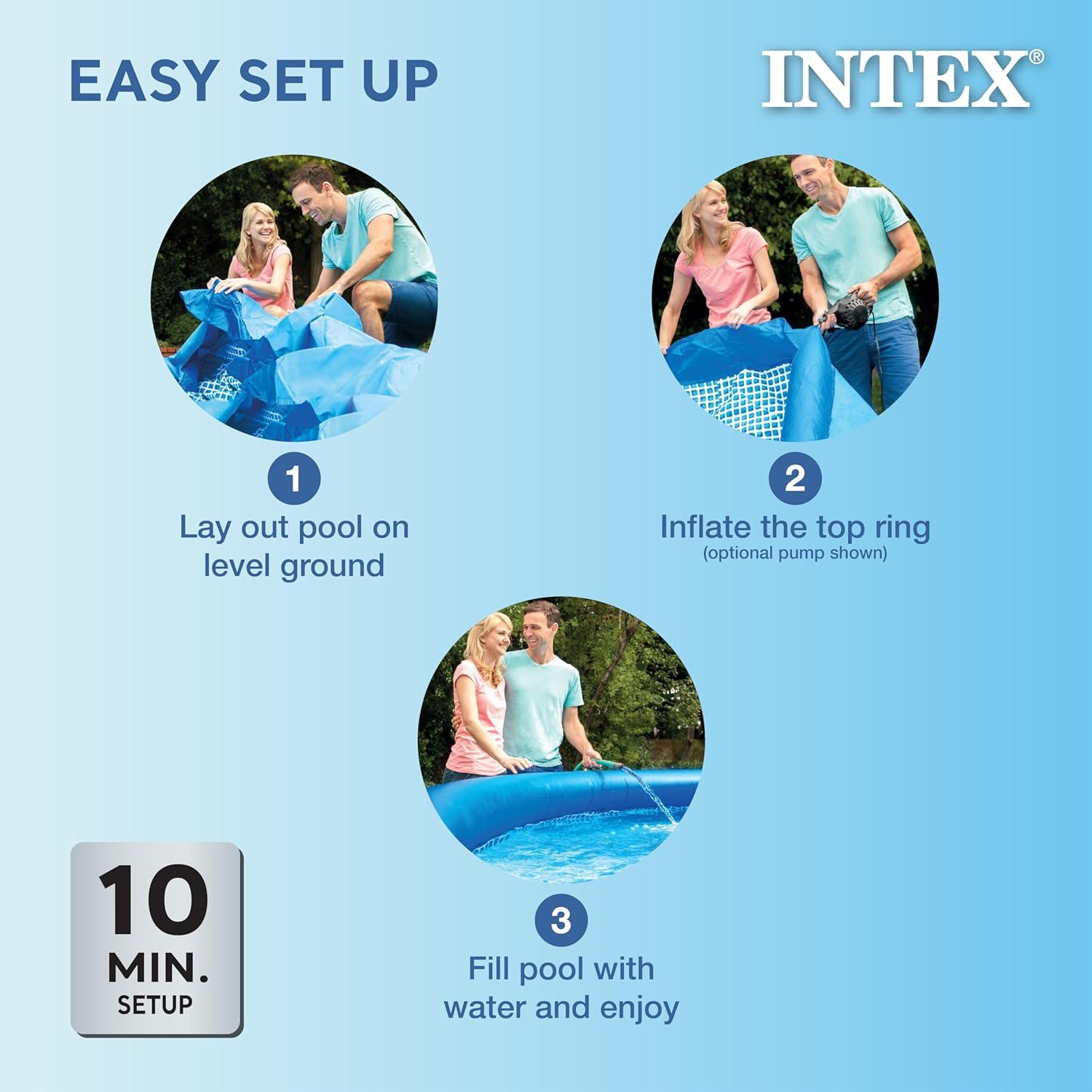 Intex  Easy Set Inflatable Puncture Resistant Above Ground Portable Outdoor Swimming Pool for Kids and Adults, Blue