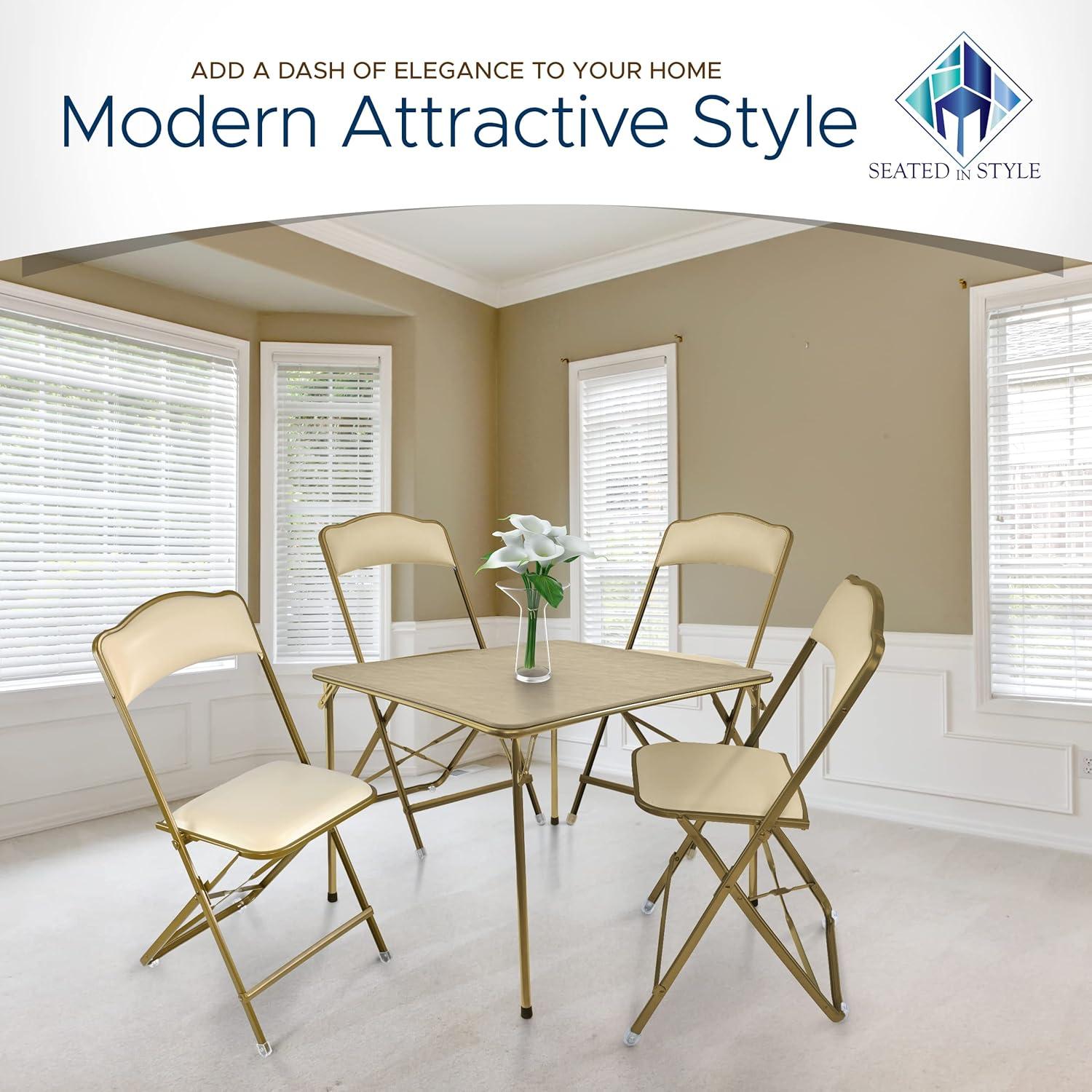 4 Pack Folding Chairs with Leather Padded Cushion Seats & Durable Metal Frame, Comfortable, Foldable, Portable, Commercial Event Seat, Indoor Outdoor for Parties, Home, Office, Black