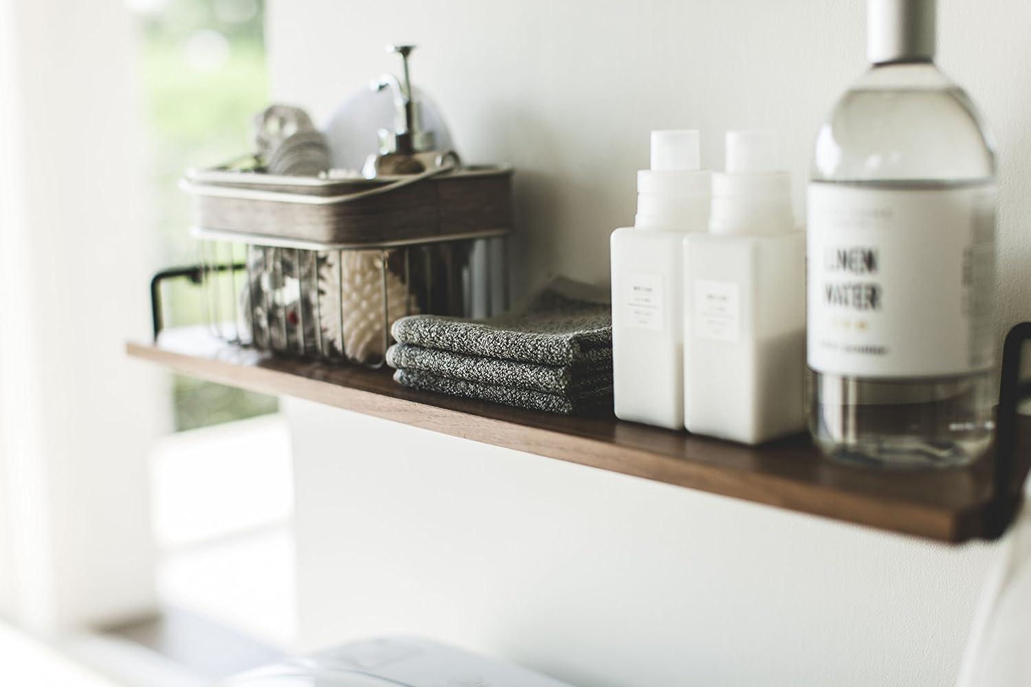 Contemporary Black Steel and Wood Wall-Mounted Shelf