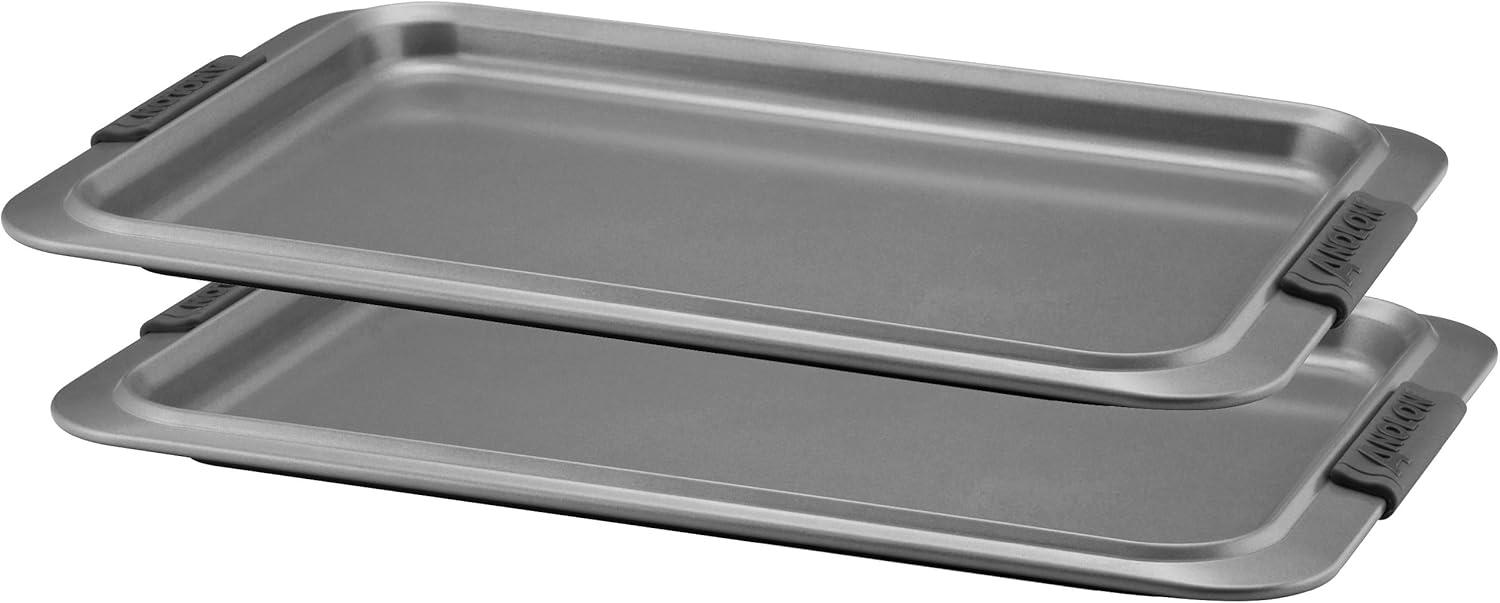 Silver Nonstick Carbon Steel Cookie Sheet with Rubberized Grips