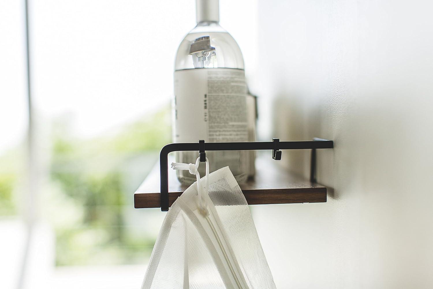 Contemporary Black Steel and Wood Wall-Mounted Shelf