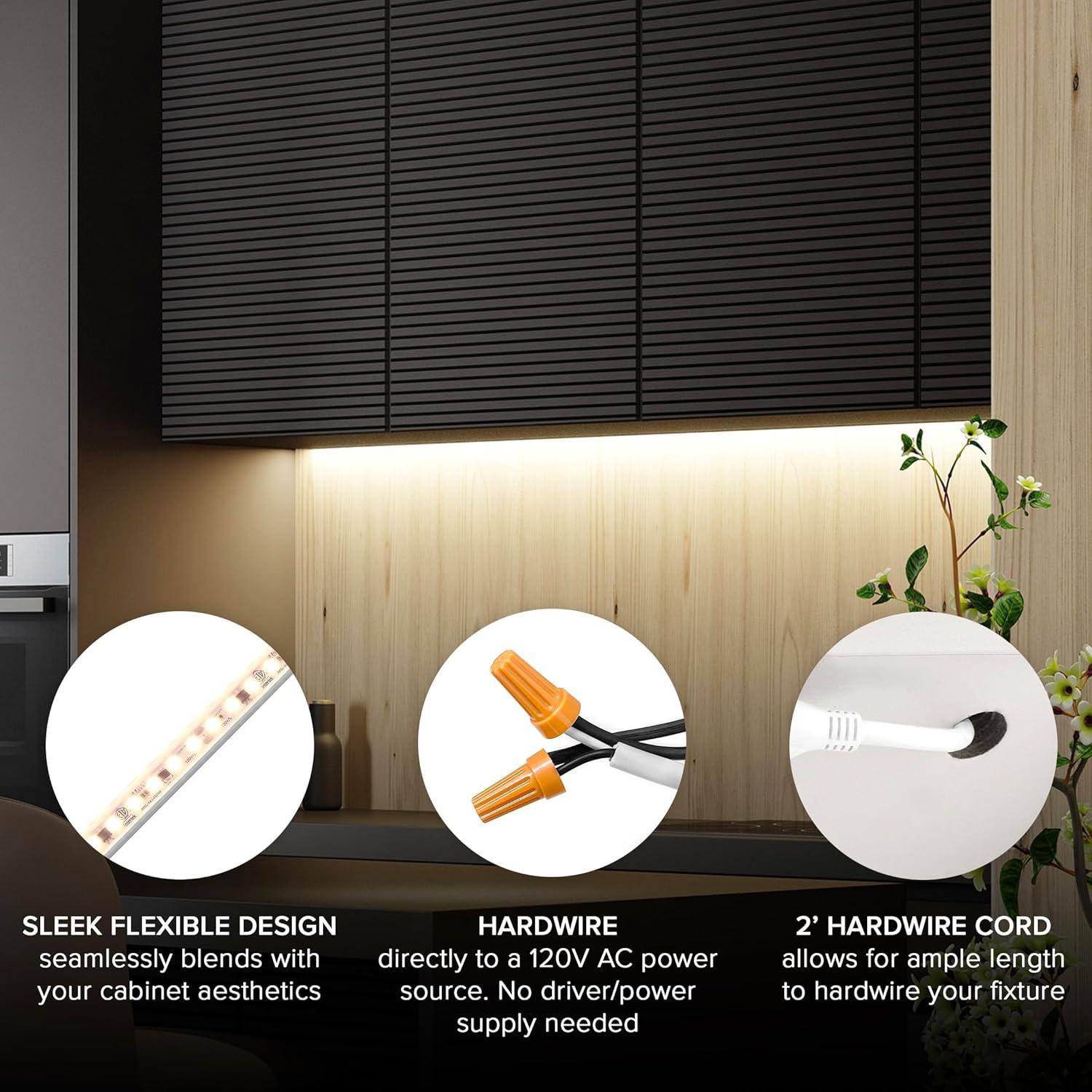 Maxxima 36 in. LED Under Cabinet Strip Light, Hardwired, 1380 Lumens, 3000K Warm White, 120V White Cove Light