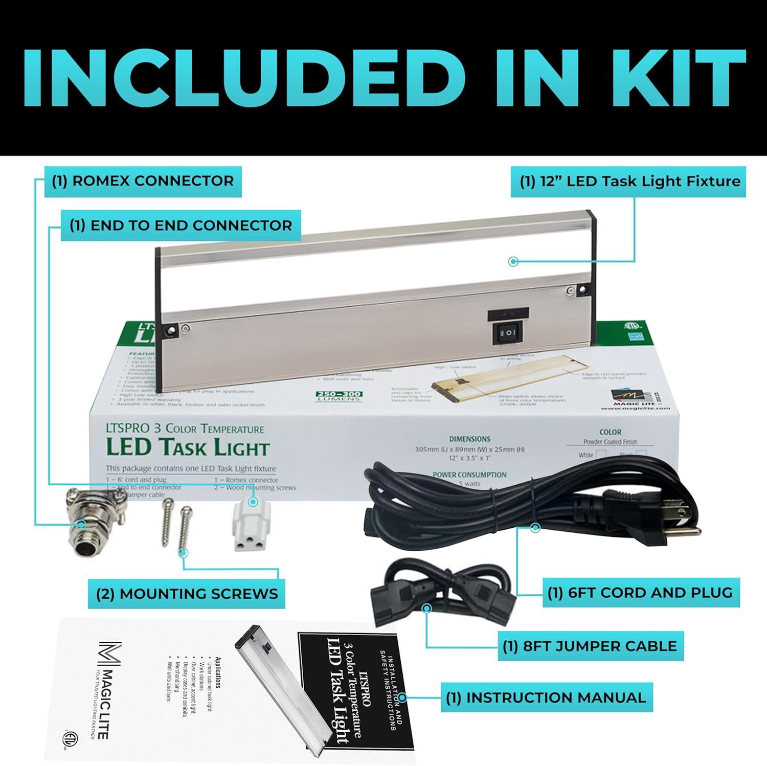 LED Under Cabinet Lighting Hardwired - Linkable Undercabinet Lights for Kitchen - 3CCT 12 Inch Satin Finish - Undercounter Dimmable Plug in Light or Hard Wired - Under Counter Fixture Direct Wire