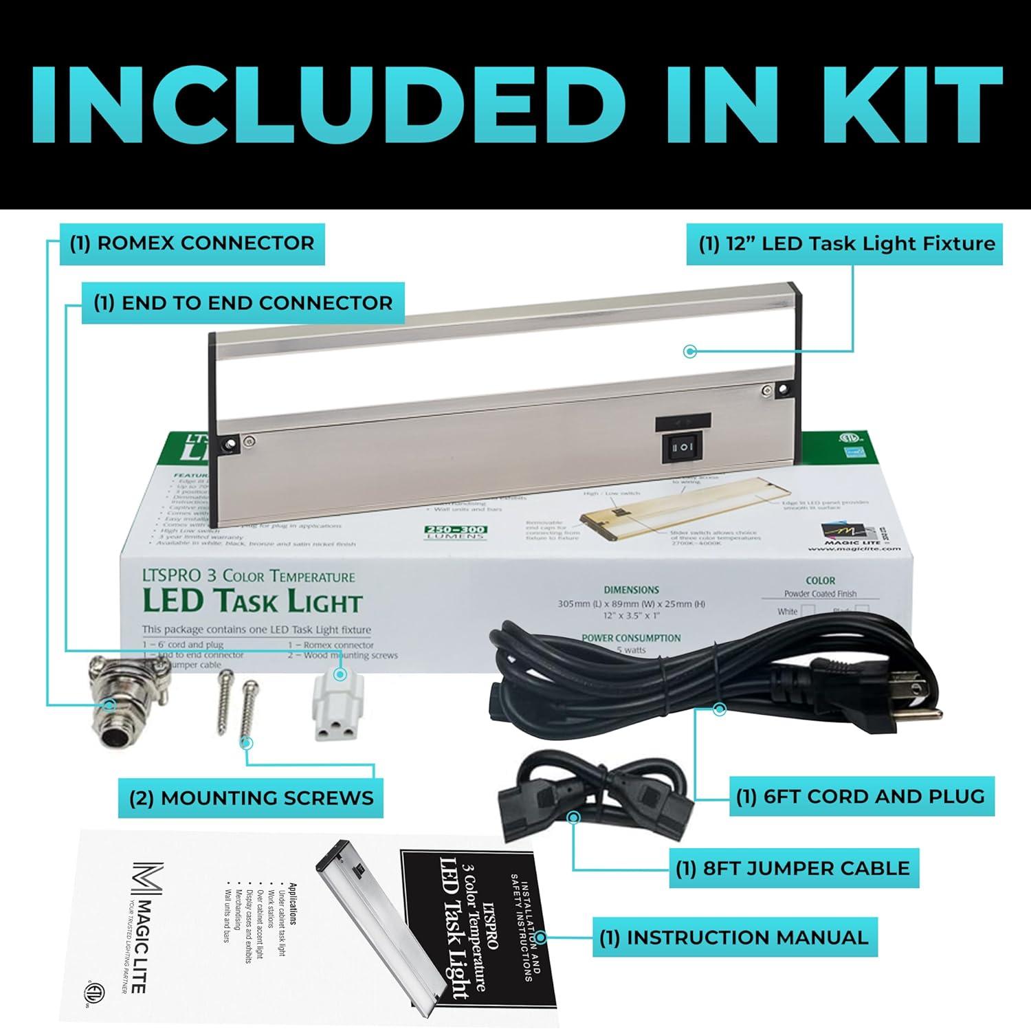 LED Under Cabinet Lighting Hardwired - Linkable Undercabinet Lights for Kitchen - 3CCT 12 Inch Satin Finish - Undercounter Dimmable Plug in Light or Hard Wired - Under Counter Fixture Direct Wire