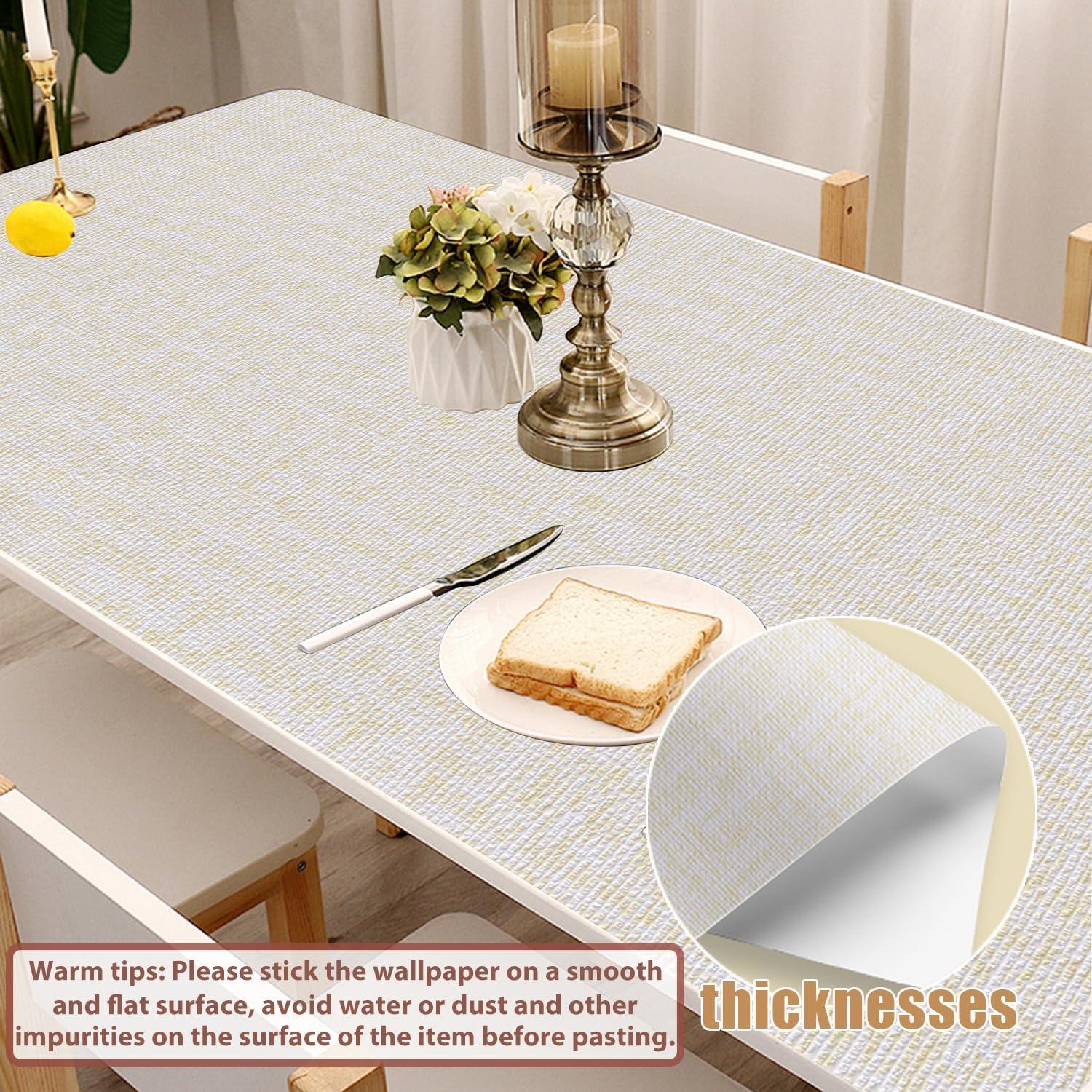 Yancorp 32.8ft Cream Textured Fabric Wallpaper Faux Grasscloth Beige Peel and Stick Wallpaper Self-Adhesive Wallpaper Linen Removable Wallpaper Cabinets Counter Top Liners, 15.7" X 394" Cream 15.7"x394"