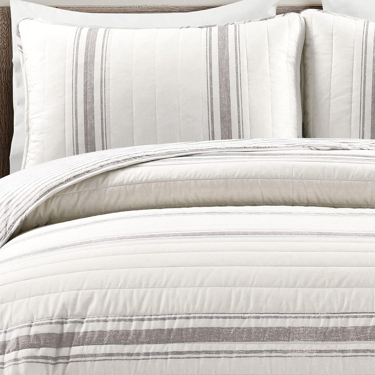 Farmhouse Striped Reversible Quilt Bedding Set - Lush Décor