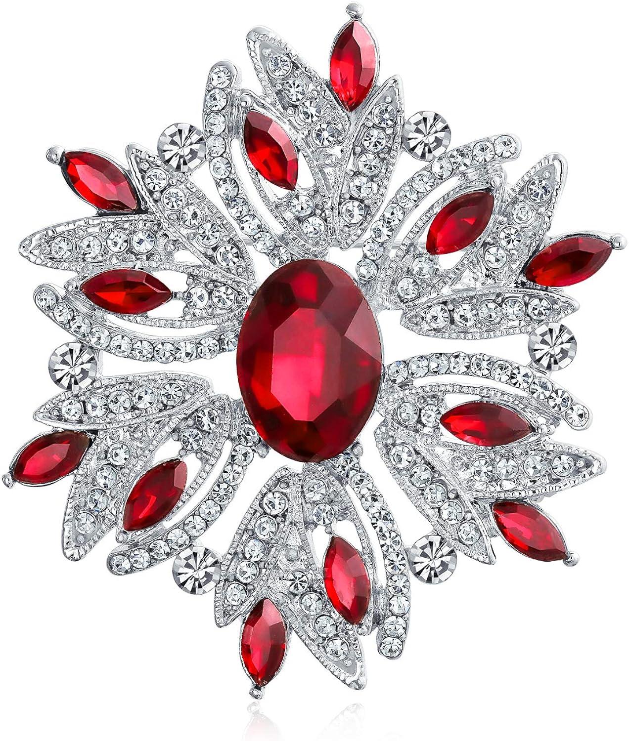 Unique Bargains Women's Rhinestone Flower Brooch Pin Red