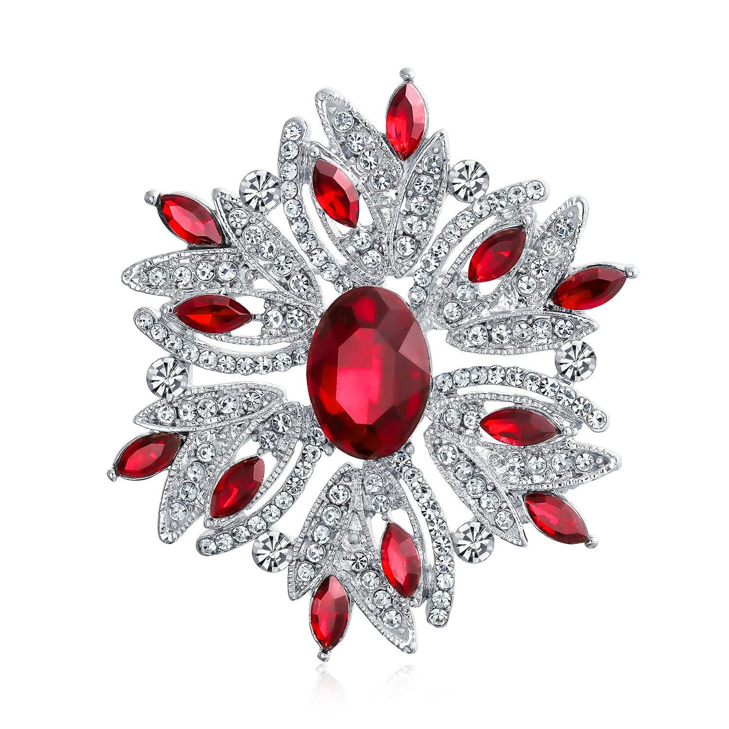 Unique Bargains Women's Rhinestone Flower Brooch Pin Red