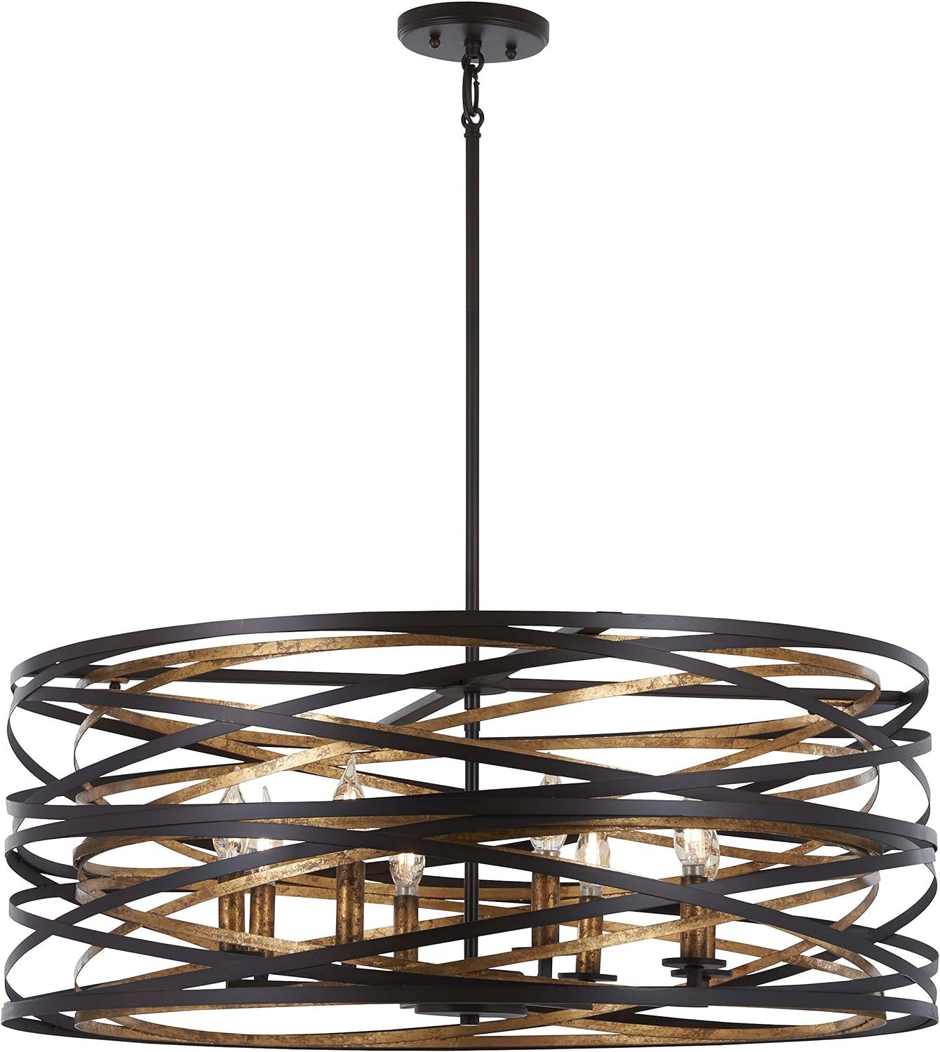 Vortic Flow Dark Bronze and Mosaic Gold 8-Light Contemporary Pendant