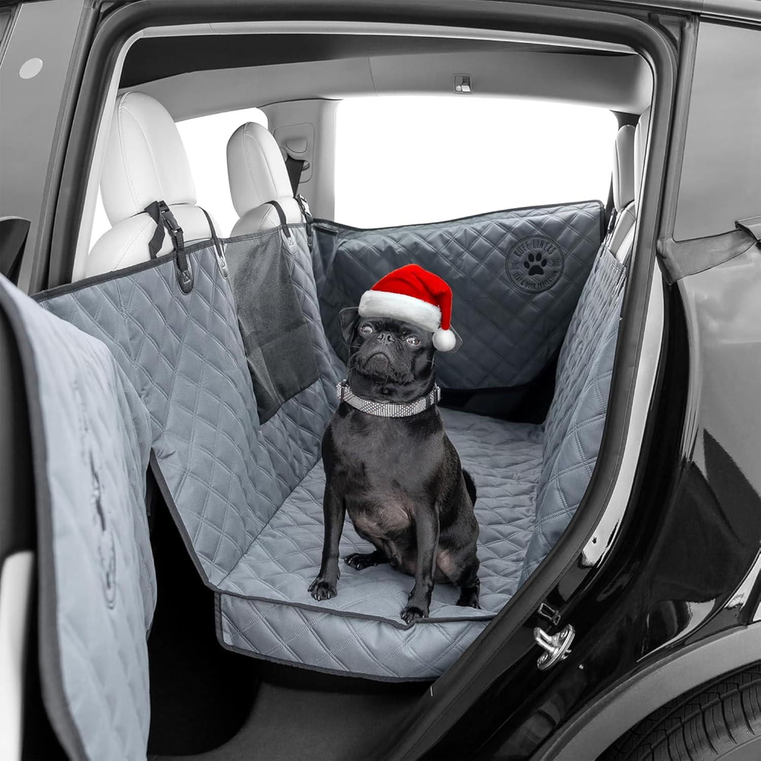 Gray Medium Waterproof Dog Car Seat Cover with Door Protection