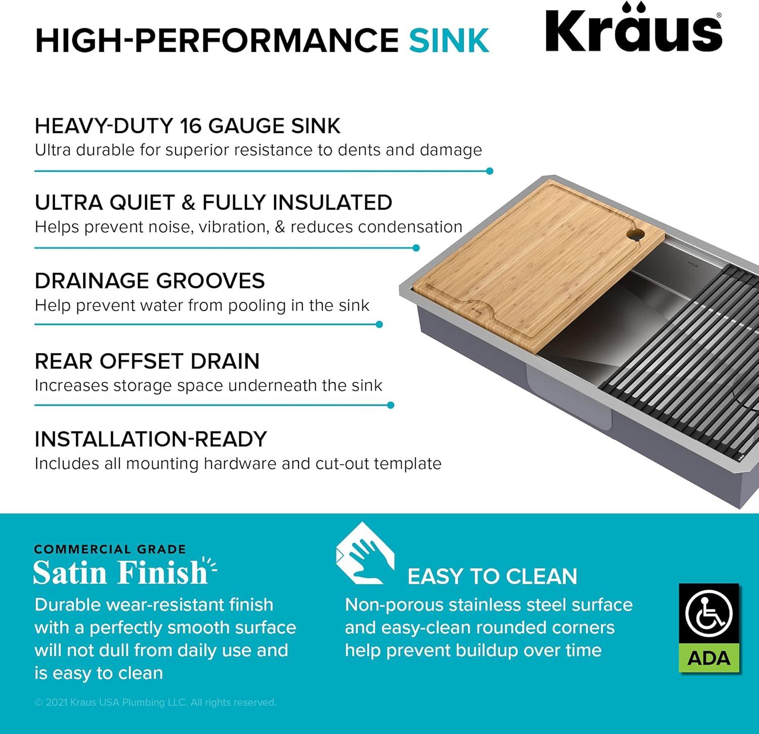 Kore™ ADA Workstation 32" L Undermount 16 Gauge Stainless Steel Single Bowl Kitchen Sink with Accessories