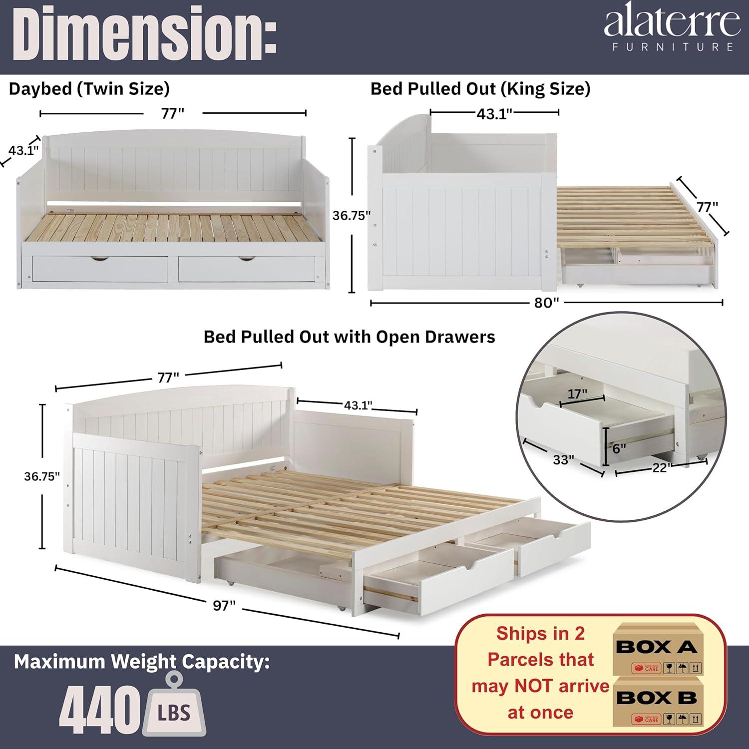 Alaterre Furniture King Harmony Kids' Daybed with Conversion White