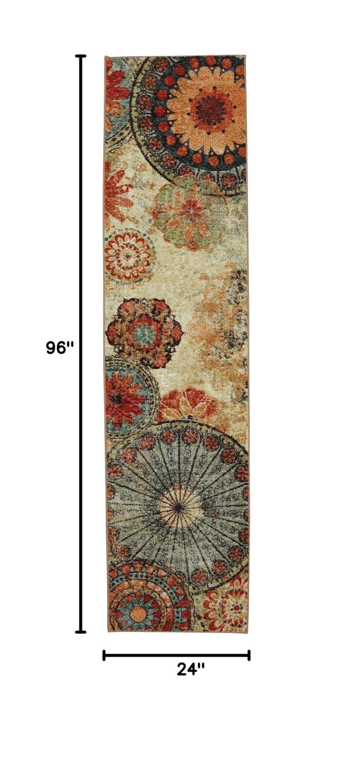 Caravan Red and Orange Synthetic Medallion Runner Rug