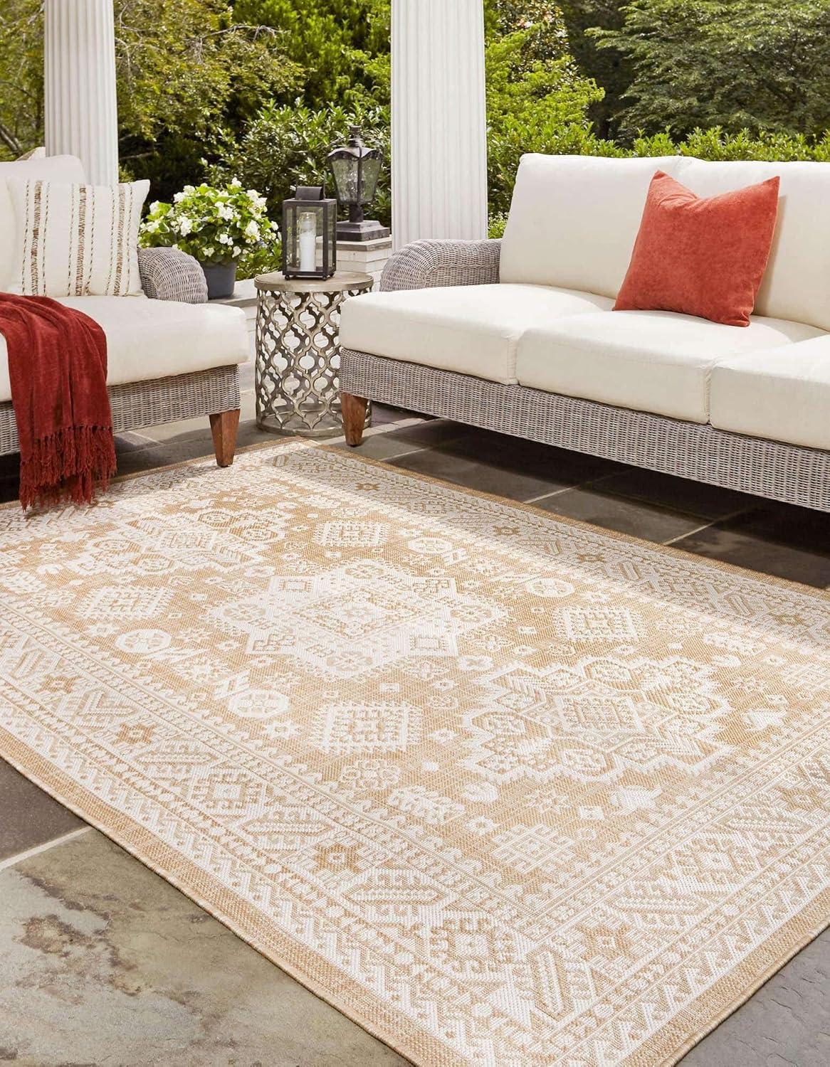 Unique Loom Outdoor Aztec Chalca Border Woven Area Rug