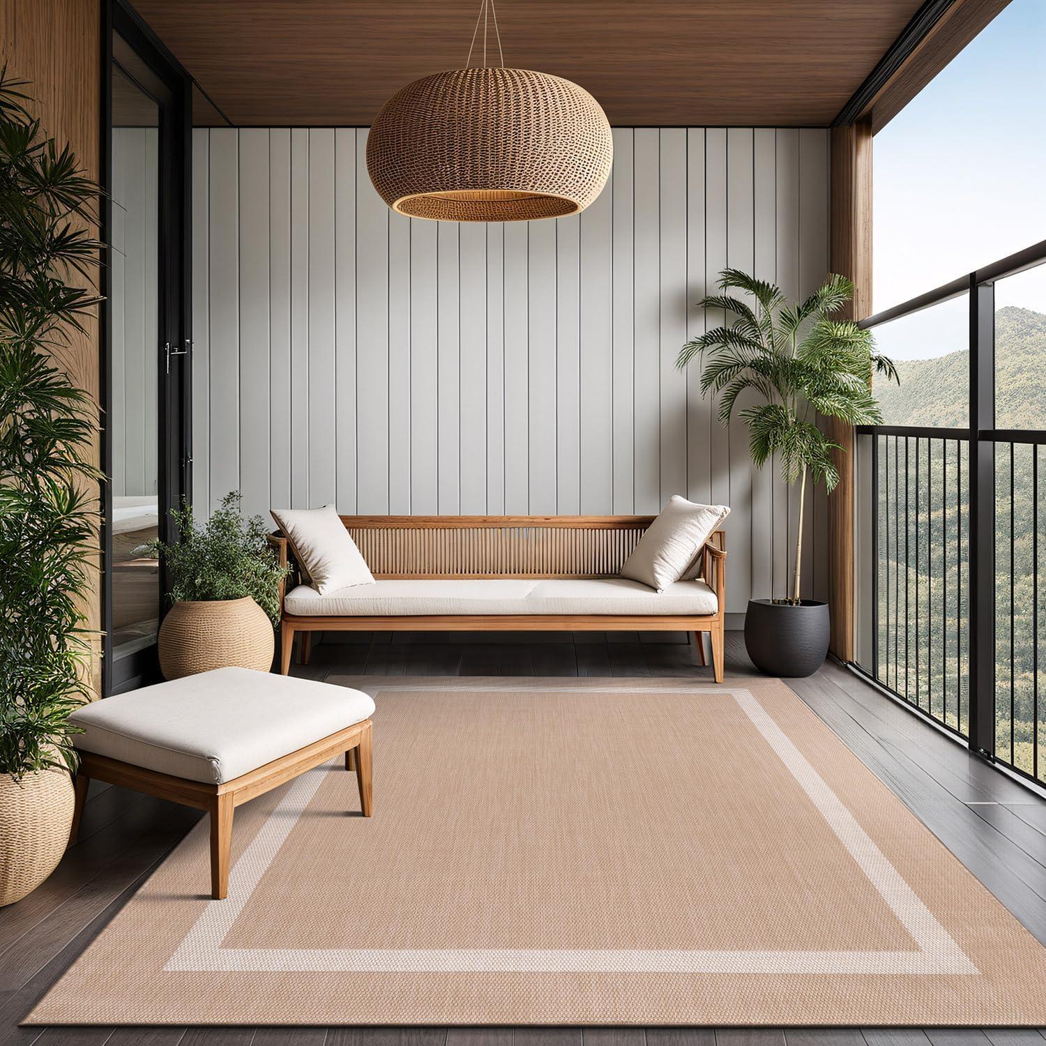 Unique Loom 6' 1 x 9' 0 Rectangle Indoor/Outdoor Border Blue Area Rug