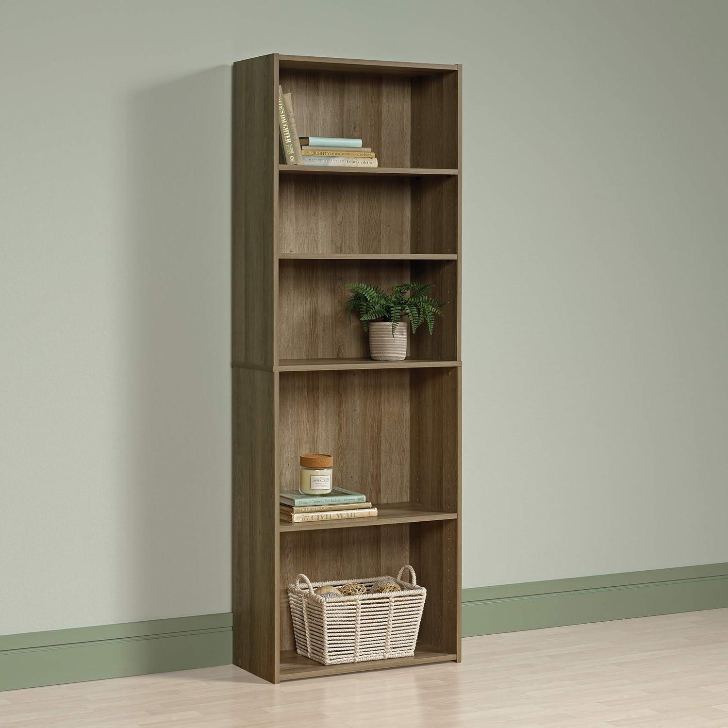 71" Beginnings 5 Shelf Bookcase Brown - Sauder: Summer Oak Finish, Mid-Century Modern