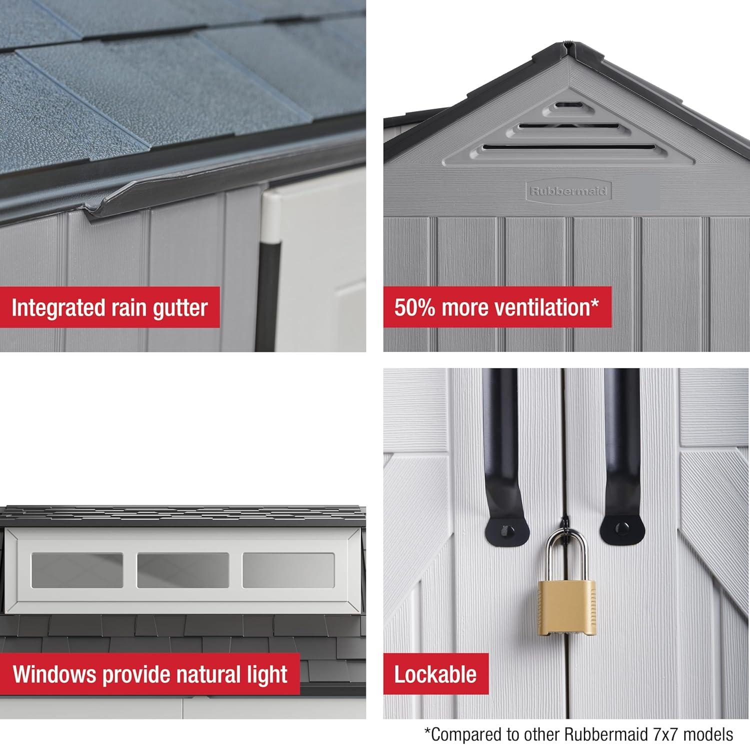 Rubbermaid Large Resin Outdoor Storage Shed, 10.5 x 7 ft., Gray, with Substantial Space for Home/Garden/Back-Yard/Lawn Equipment