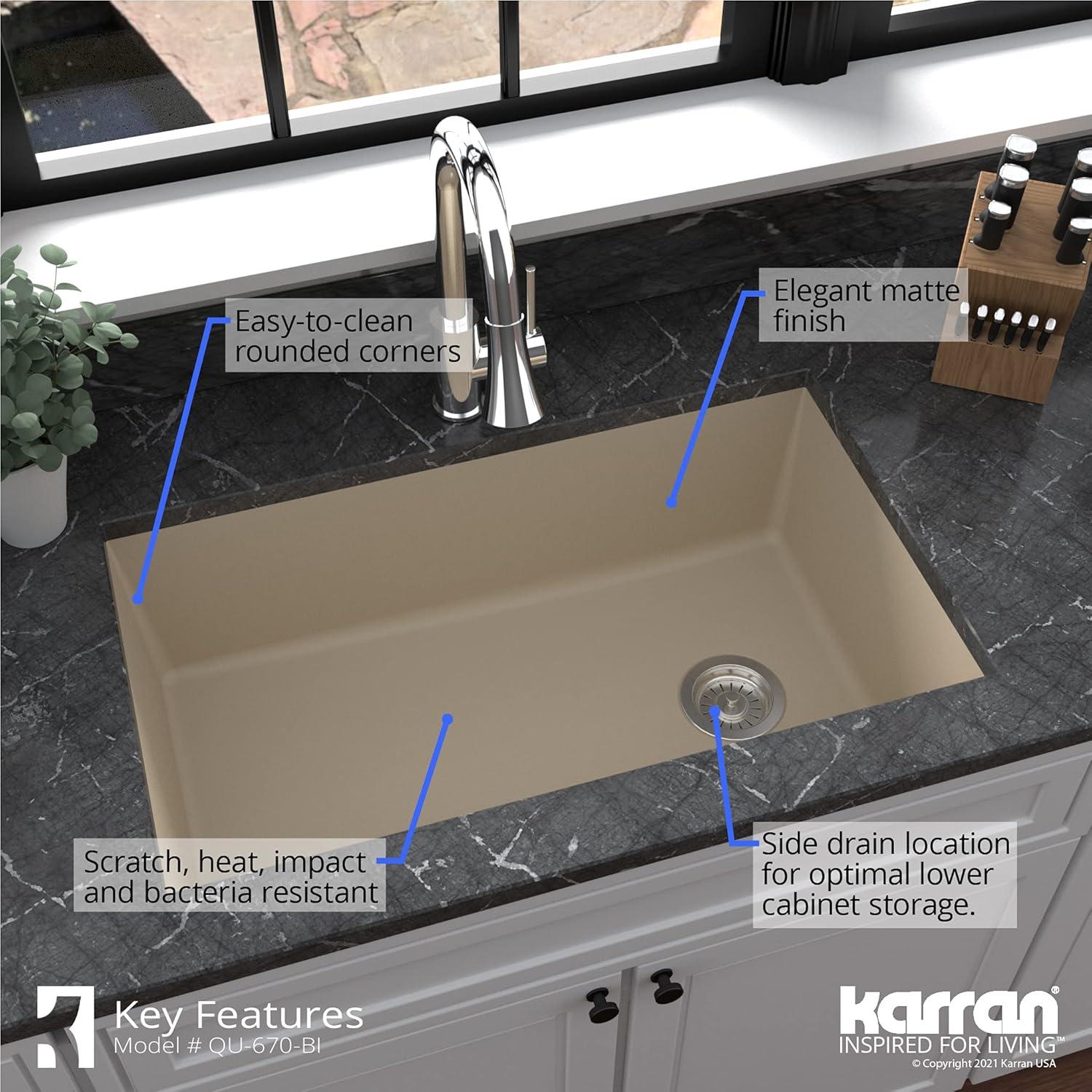Karran Undermount Quartz Composite 31-3/4'' X 19-1/4'' Single Bowl Kitchen Sink