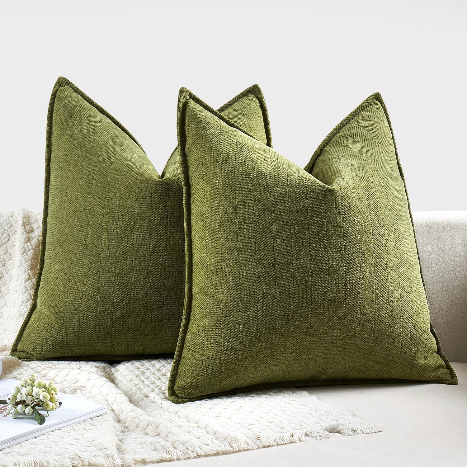 Moss Green Chenille 18x18 Inch Decorative Pillow Covers