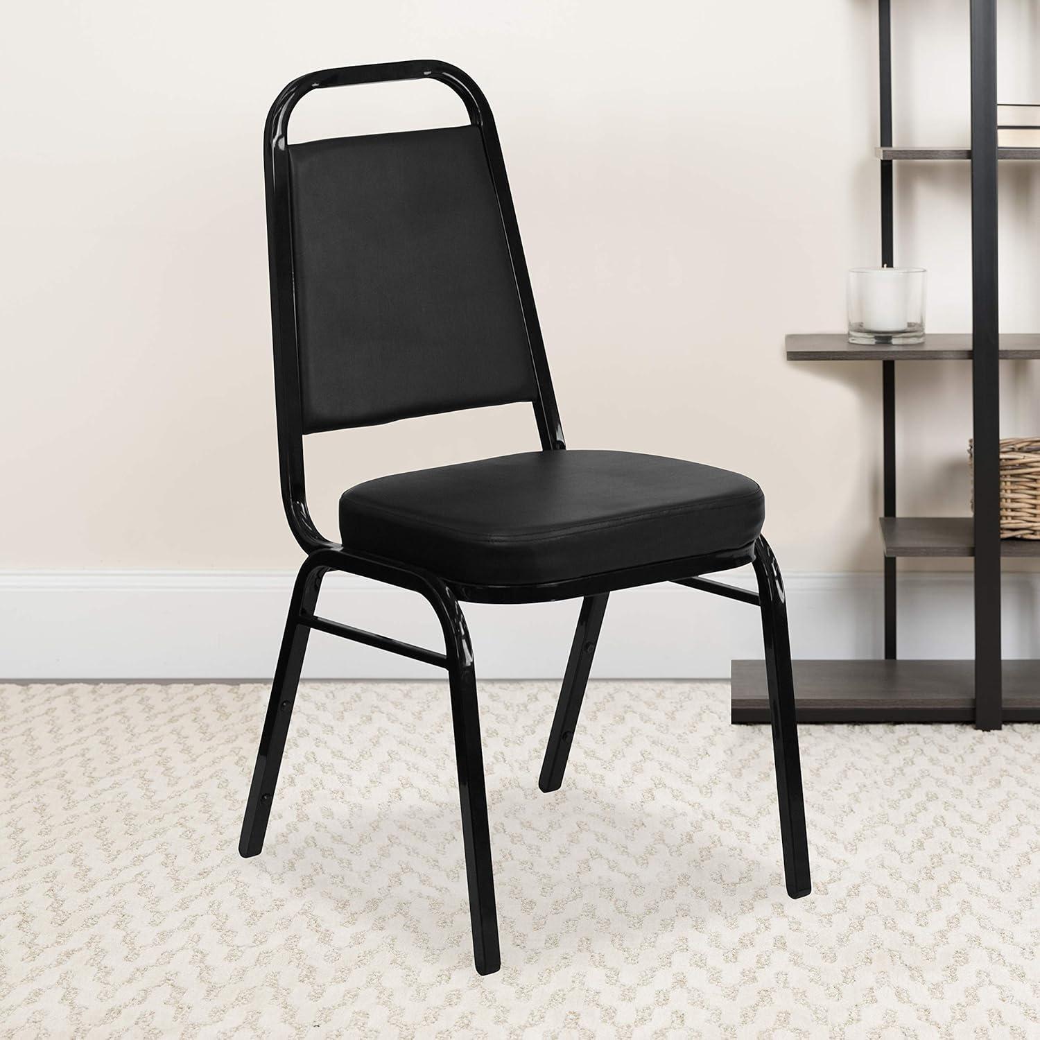 Emma and Oliver Trapezoid Back Banquet Chair, Black Vinyl/Black Frame 2.5" Seat