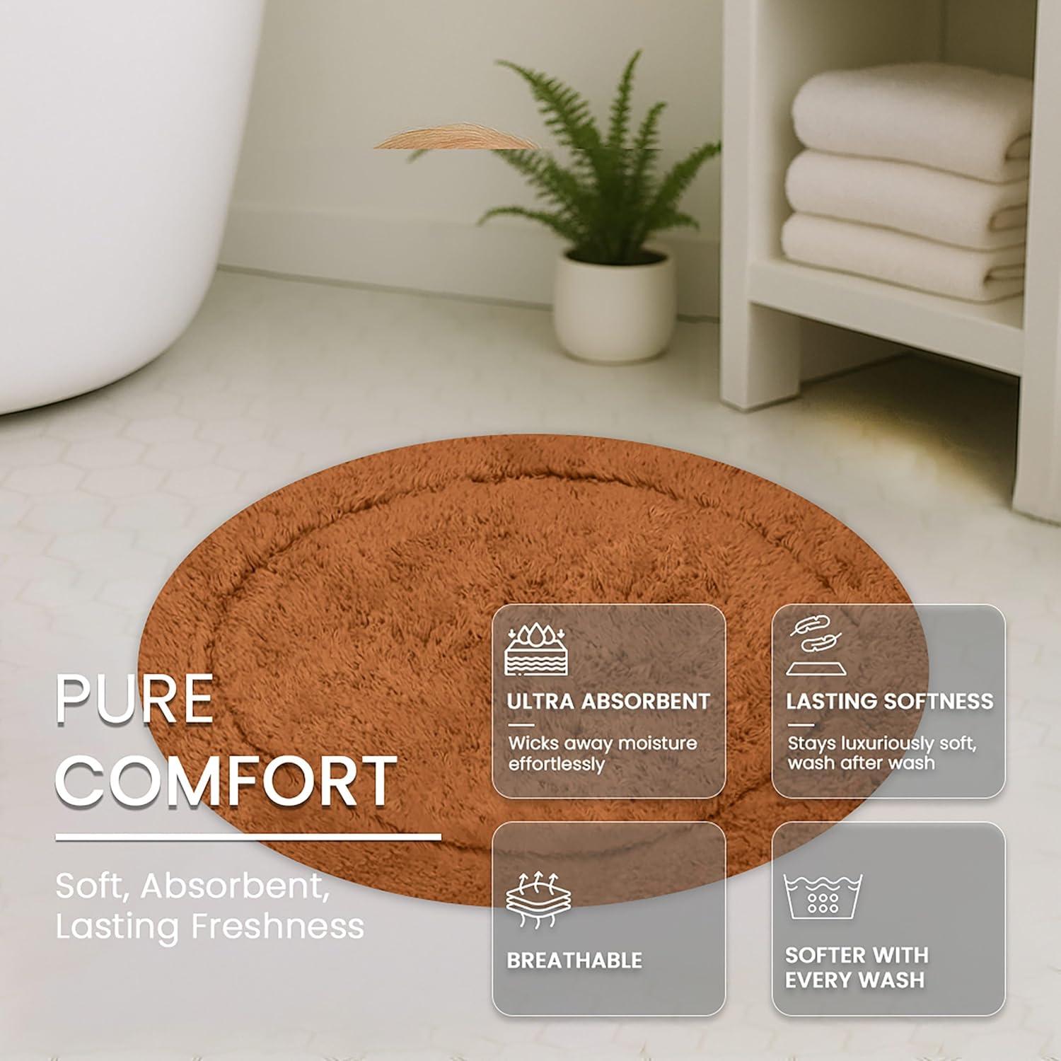 Home Weavers Waterford Collection 100% Cotton Tufted Bath Rug, Extra Soft and Absorbent Bath Rugs, Non-Slip Plush Bath Carpet, Machine Wash, Bath Mat for Bathroom, 30" Round, Terracotta