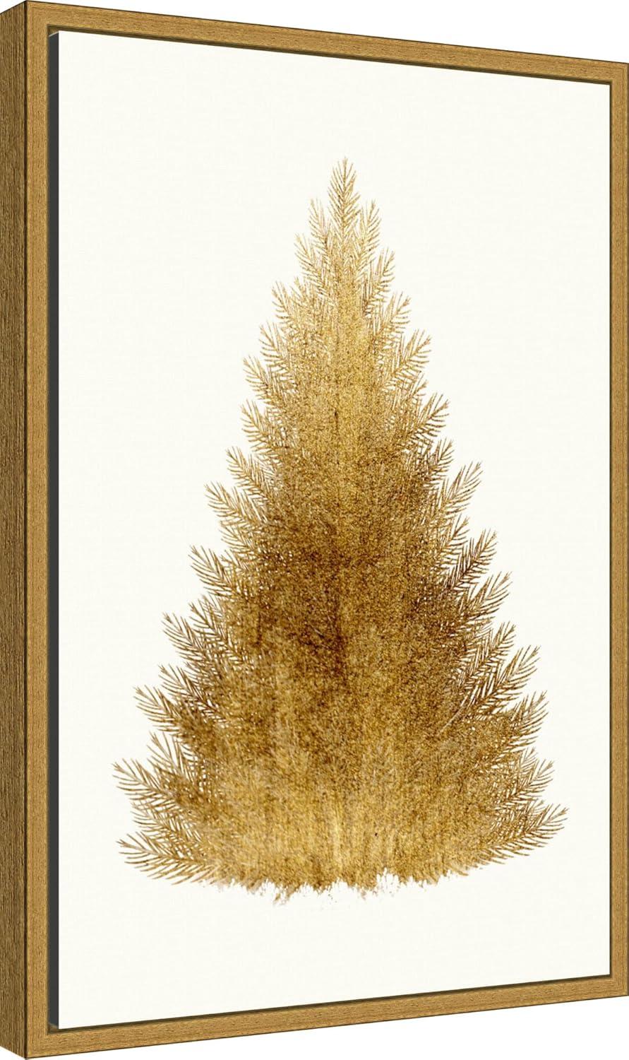 Amanti Art 16"x23" Tan Christmas Tree by Kubistika Framed Canvas Wall Art Print