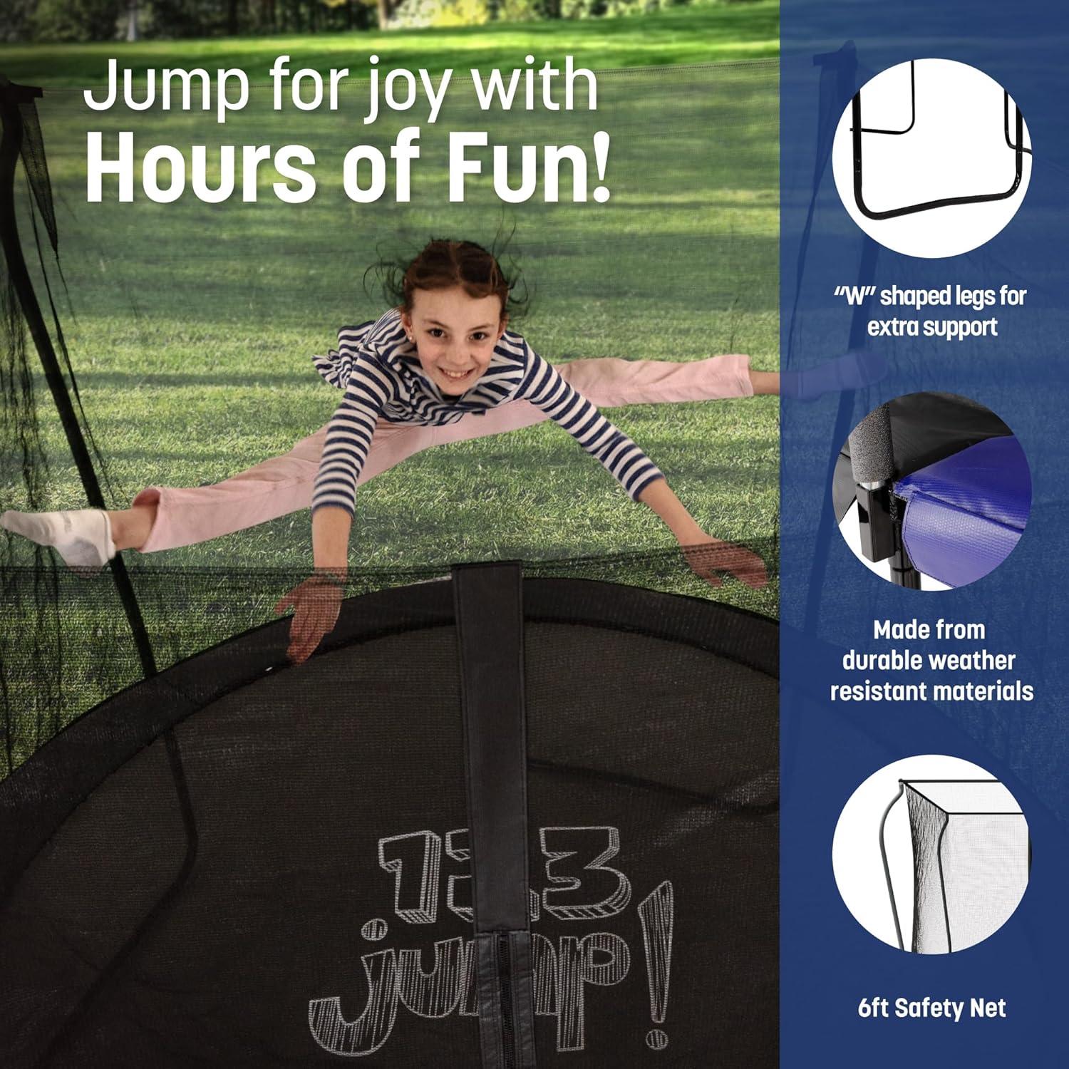 123 JUMP 10FT 12 FT 14FT Round Outdoor Trampoline with Safety Enclosure Net, Ladder, ASTM Tested, Anti-Rust Trampoline for Kids