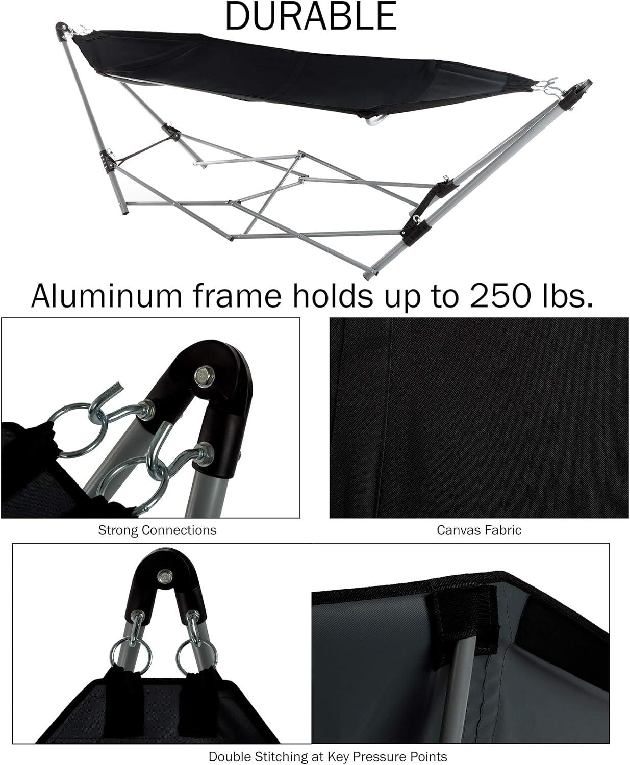 Portable Hammock with Stand - Folds and Fits into Included Carry Bag for Easy Travel- Perfect for Backyard Pool Beach Hiking by Lavish Home (Black)