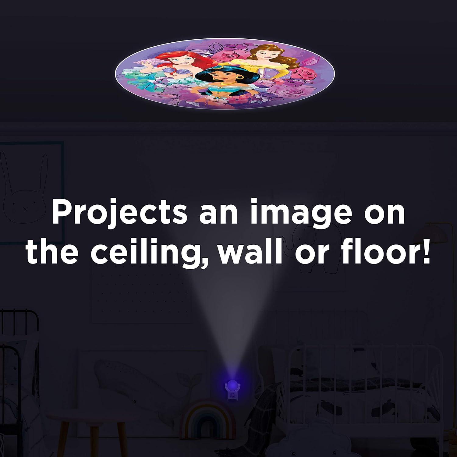 Projectables Disney Princess LED Night Light Plug-in, Dusk-to-Dawn, Ariel, Belle, and Jasmine on Ceiling, Floor, or Wall, Ideal for Girls Room, Nursery, Playroom, Bathroom, Bedroom, 13230, 1-Image
