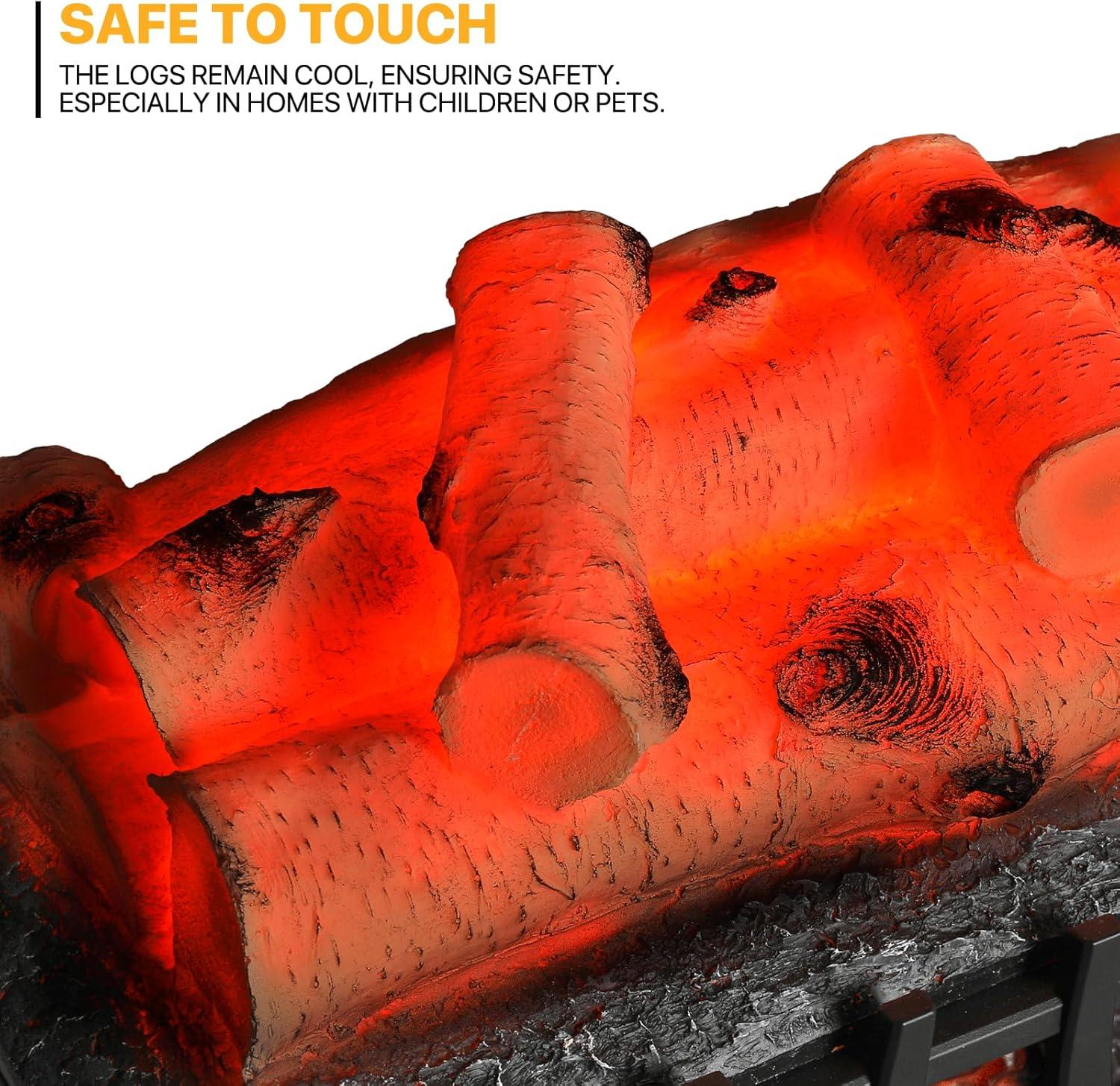 20" Electric Fireplace Log Set Heater with Realistic Ember Bed, Remote, Adjustable Flame Brightness